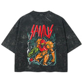 Playera streetwear premium de anime y gaming ExtraLife MX, corte boxy deluxe mineral wash heavyweight en color Acid Wash, moda urbana mexicana de culto.