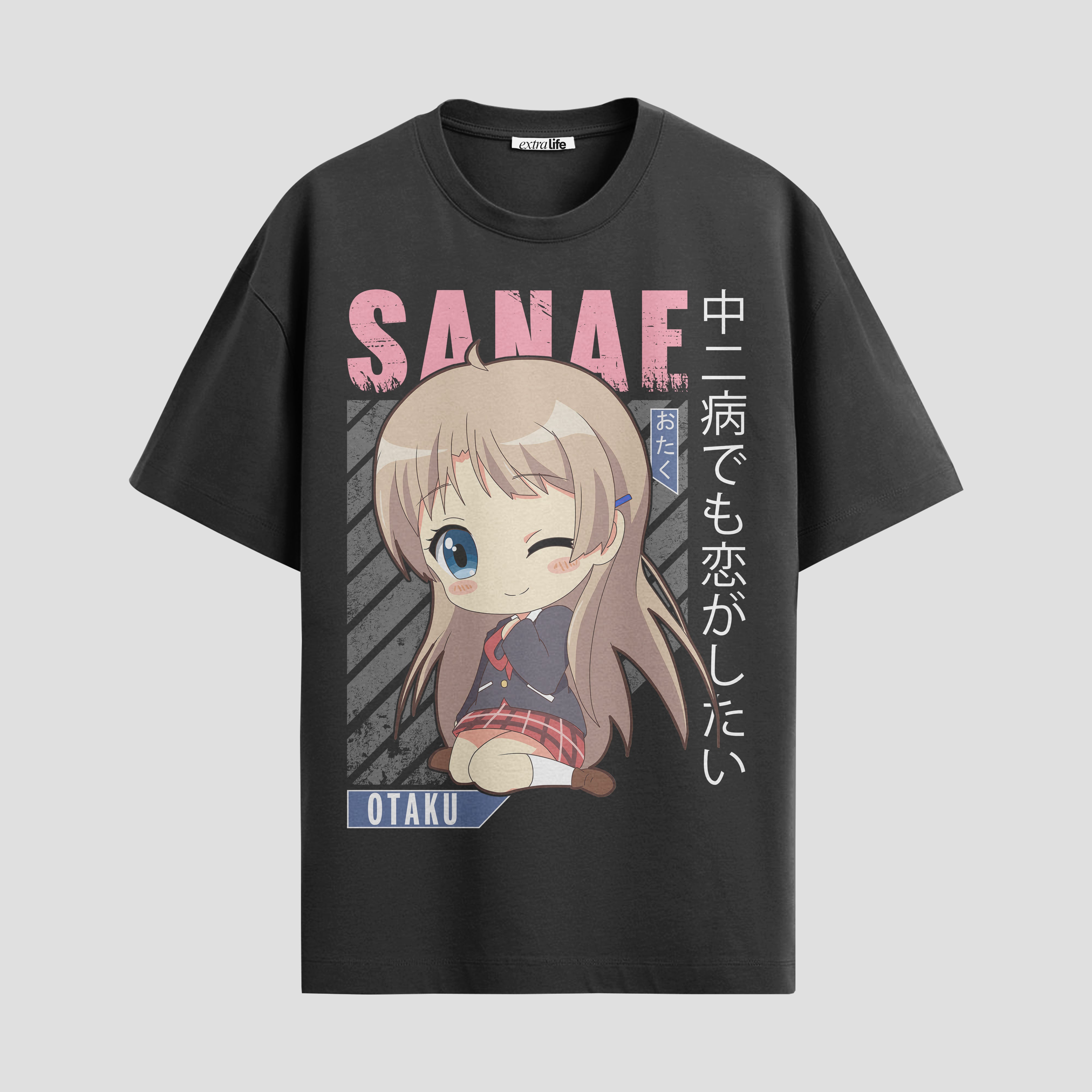 Playera urbana de anime y gaming ExtraLife MX, corte Standard Fit unisex ligero y transpirable en color Deep Black y Pure White, ropa de uso diario para gym y casual.