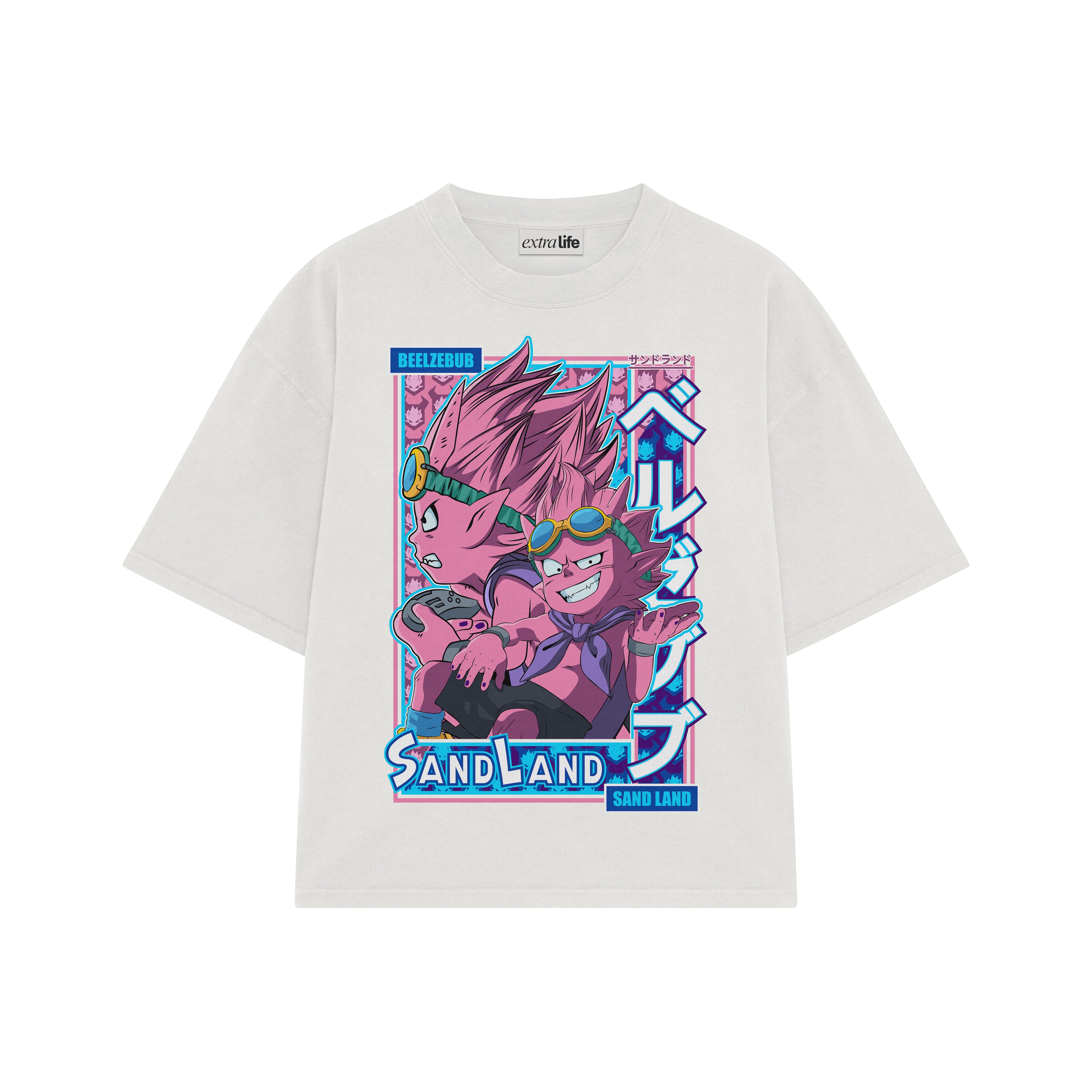 Playera streetwear premium de anime y gaming ExtraLife MX, corte boxy oversized drop shoulder heavyweight en color Deep Black y Off-White, moda urbana mexicana de culto.
