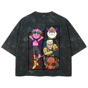 Playera streetwear premium de anime y gaming ExtraLife MX, corte boxy deluxe mineral wash heavyweight en color Acid Wash, moda urbana mexicana de culto.