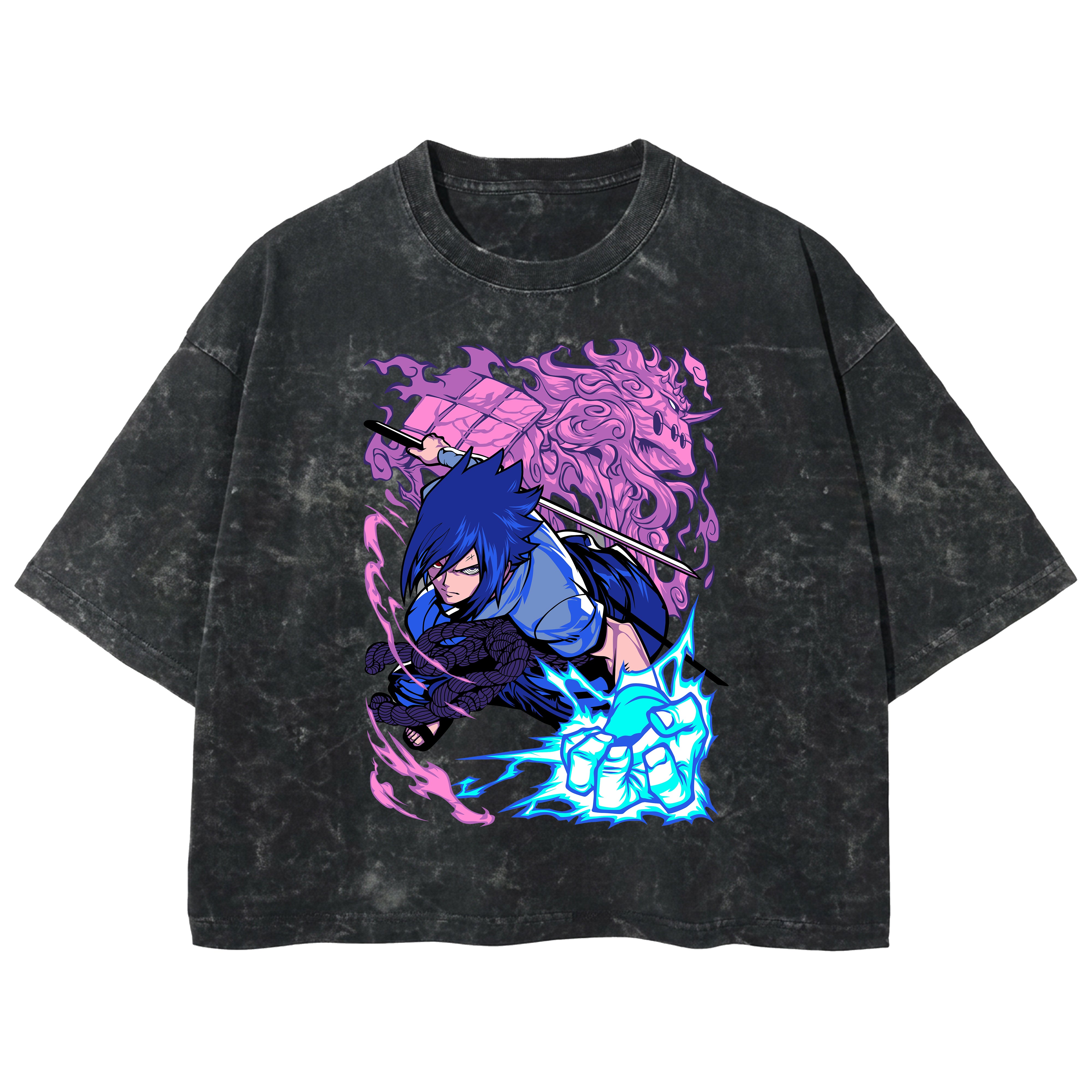 Playera streetwear premium de anime y gaming ExtraLife MX, corte boxy deluxe mineral wash heavyweight en color Acid Wash, moda urbana mexicana de culto.