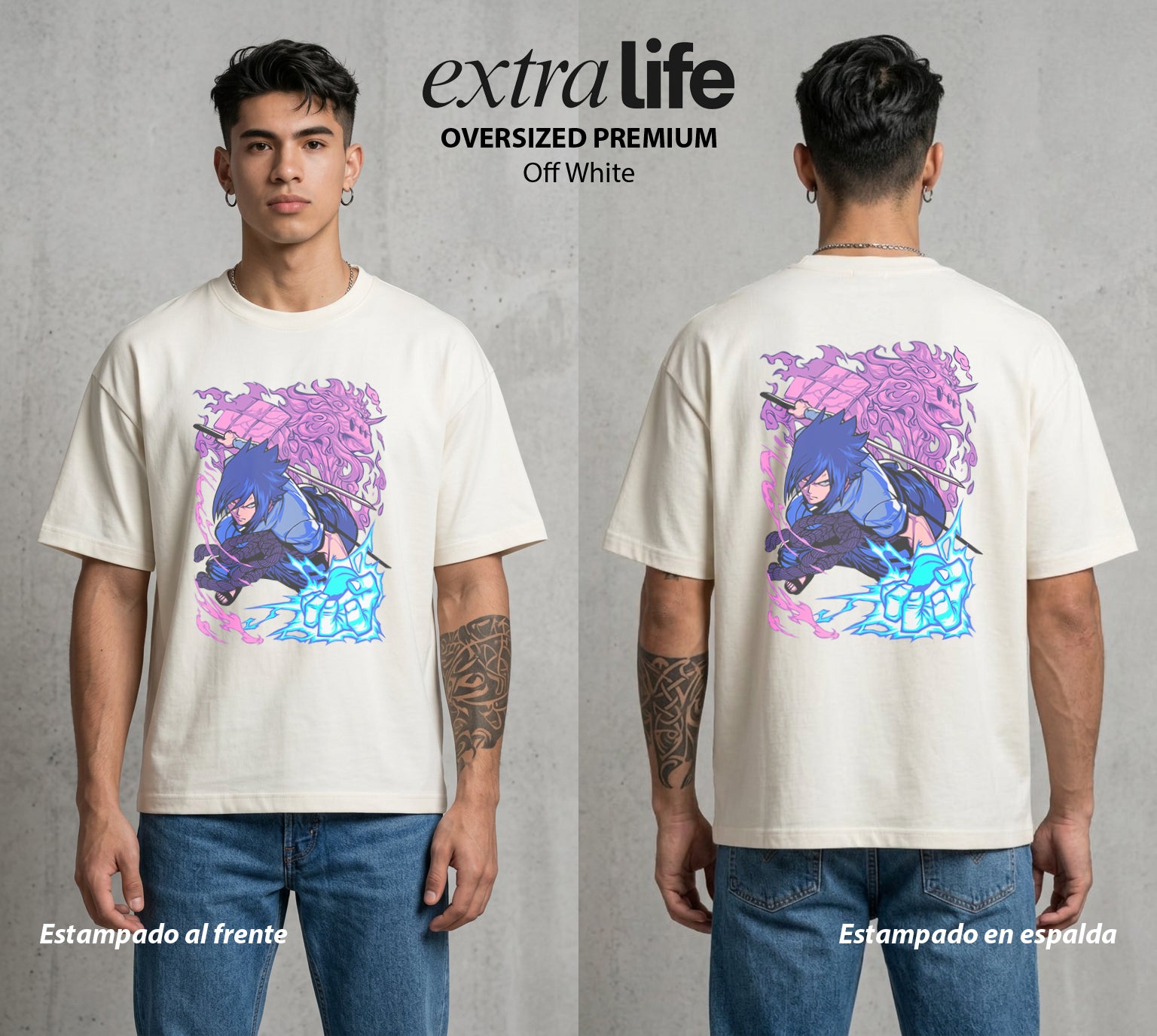 La Aldea Oculta | El Relampago del Clan #03892 - Playera Oversized Premium | Off White - Foto en modelo