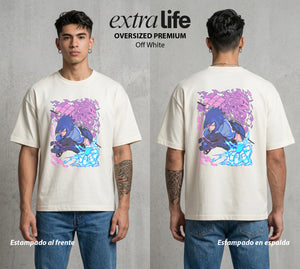 La Aldea Oculta | El Relampago del Clan #03892 - Playera Oversized Premium | Off White - Foto en modelo