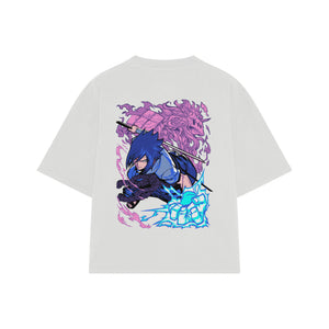 Playera streetwear premium de anime y gaming ExtraLife MX, corte boxy oversized drop shoulder heavyweight en color Deep Black y Off-White, moda urbana mexicana de culto.