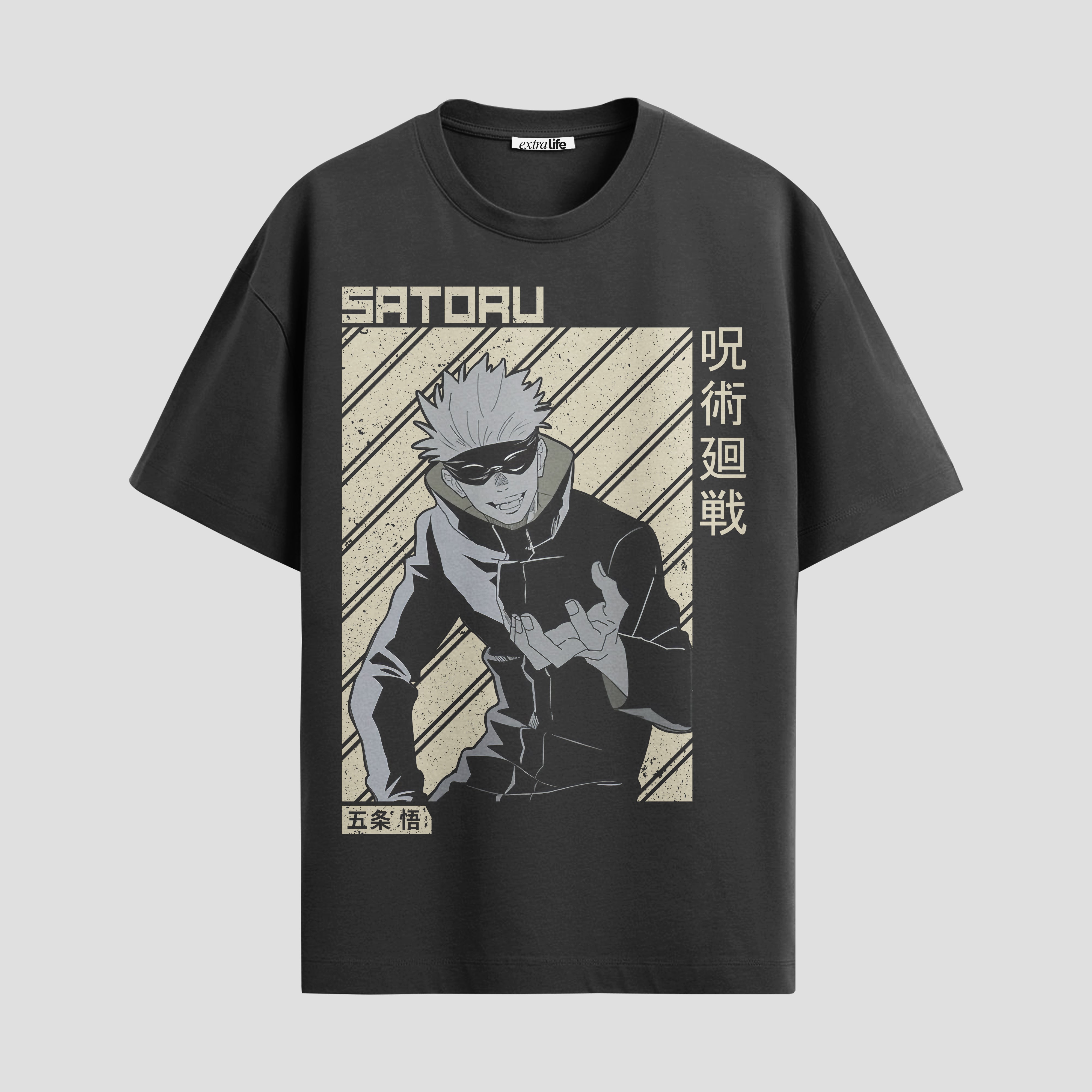 Playera urbana de anime y gaming ExtraLife MX, corte Standard Fit unisex ligero y transpirable en color Deep Black y Pure White, ropa de uso diario para gym y casual.