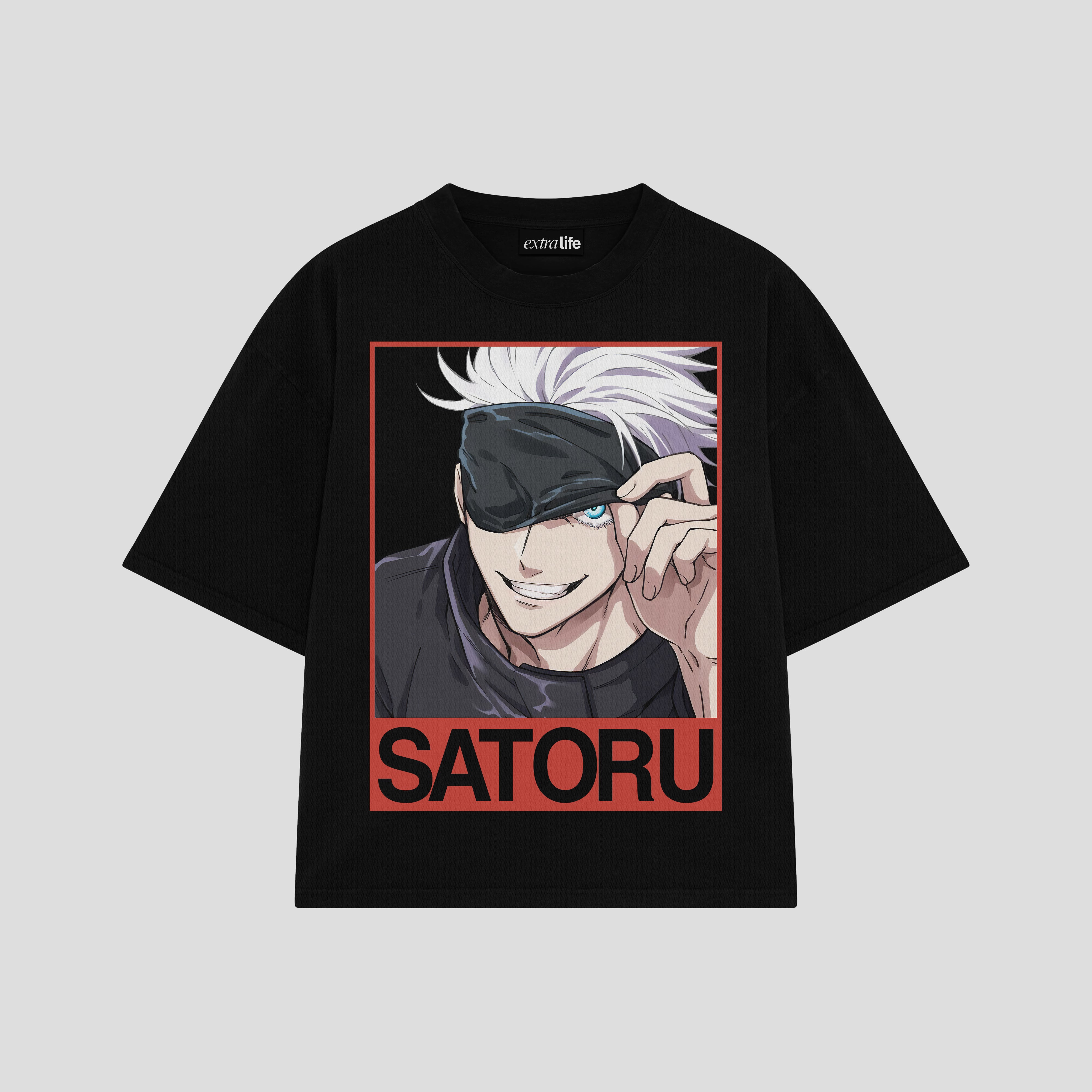 Playera streetwear premium de anime y gaming ExtraLife MX, corte boxy oversized drop shoulder heavyweight en color Deep Black y Off-White, moda urbana mexicana de culto.
