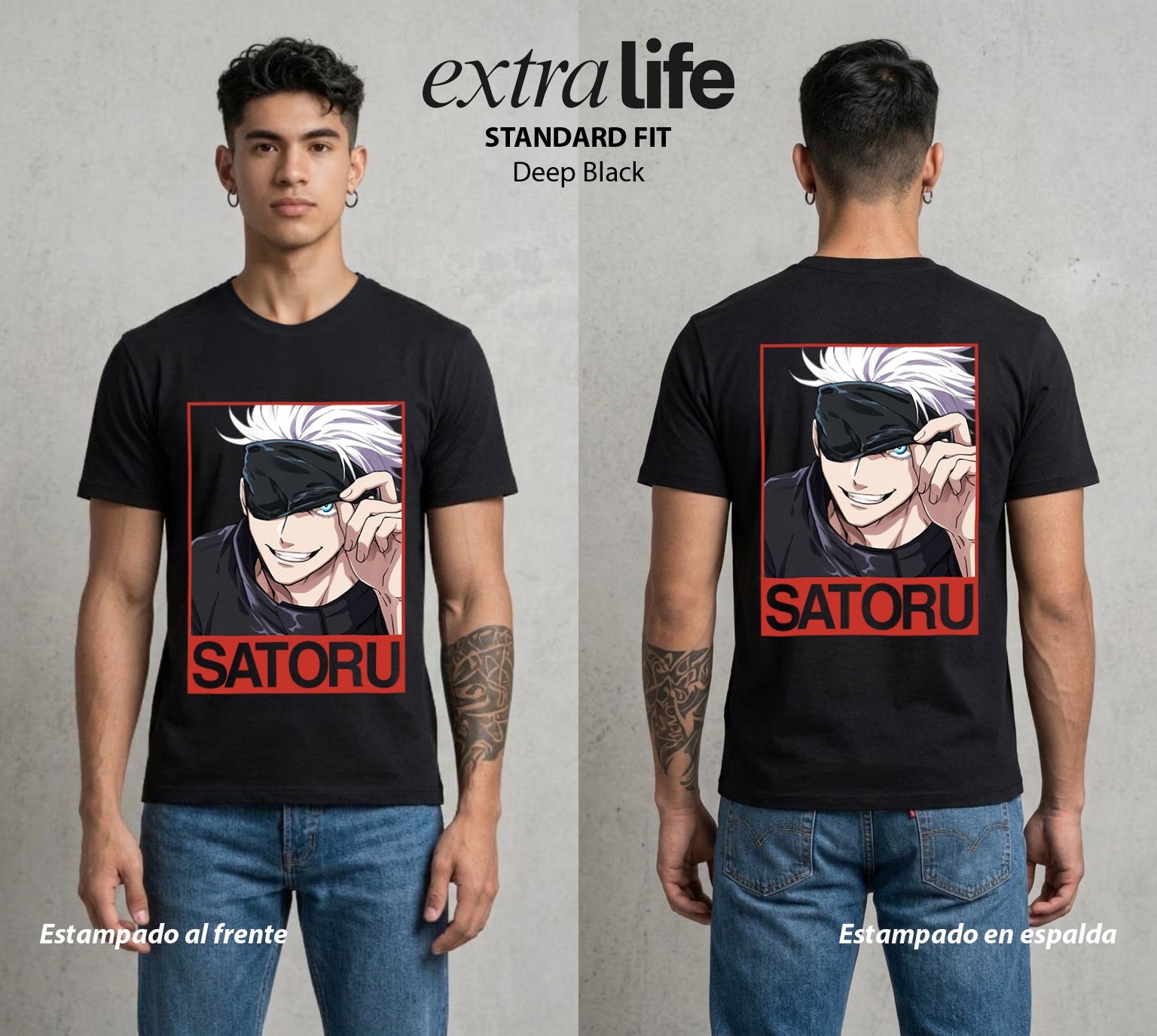 El Arte de las Maldiciones | Los Seis Ojos del Maestro #03894 - Playera Standard Fit | Deep Black - Foto en modelo