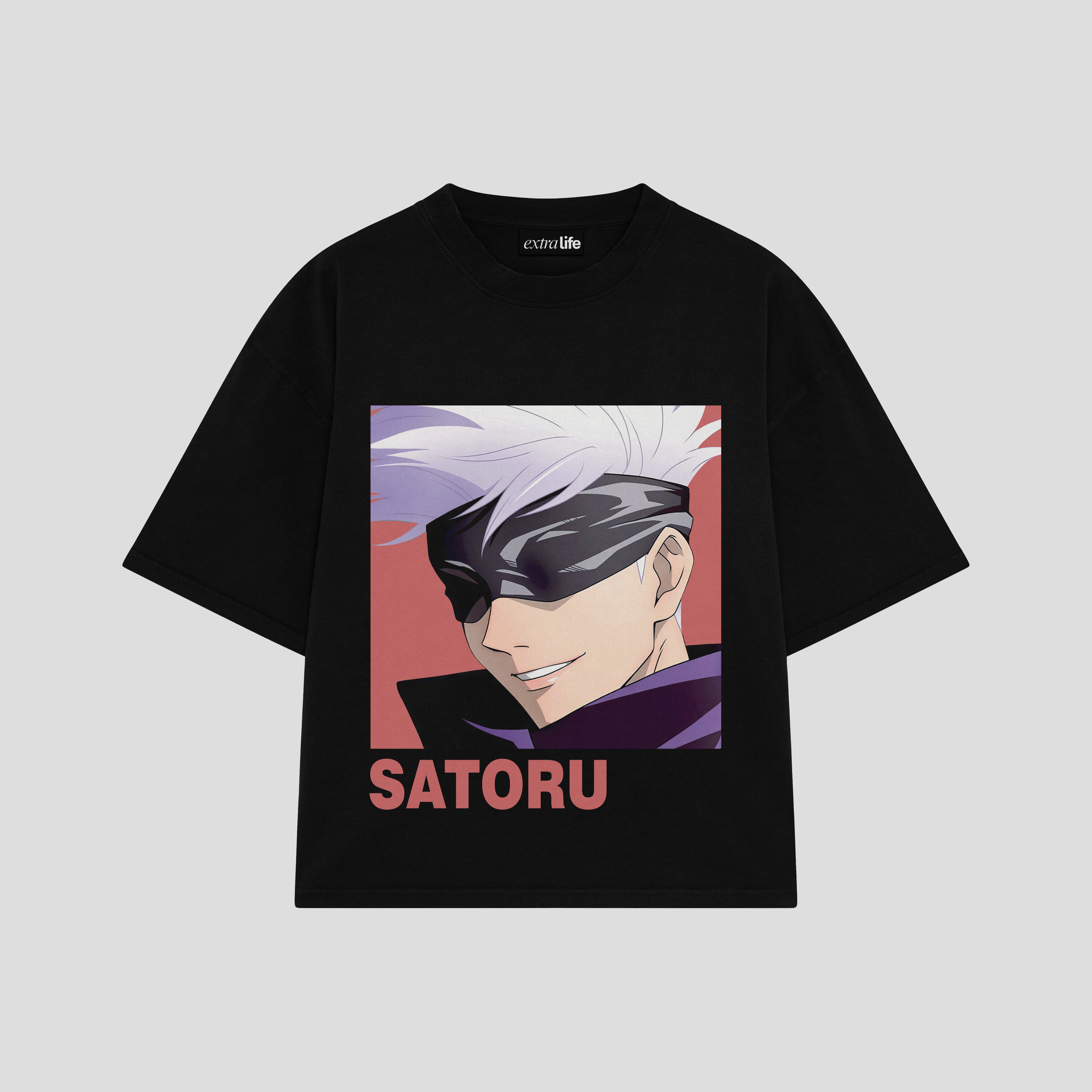 Playera streetwear premium de anime y gaming ExtraLife MX, corte boxy oversized drop shoulder heavyweight en color Deep Black y Off-White, moda urbana mexicana de culto.
