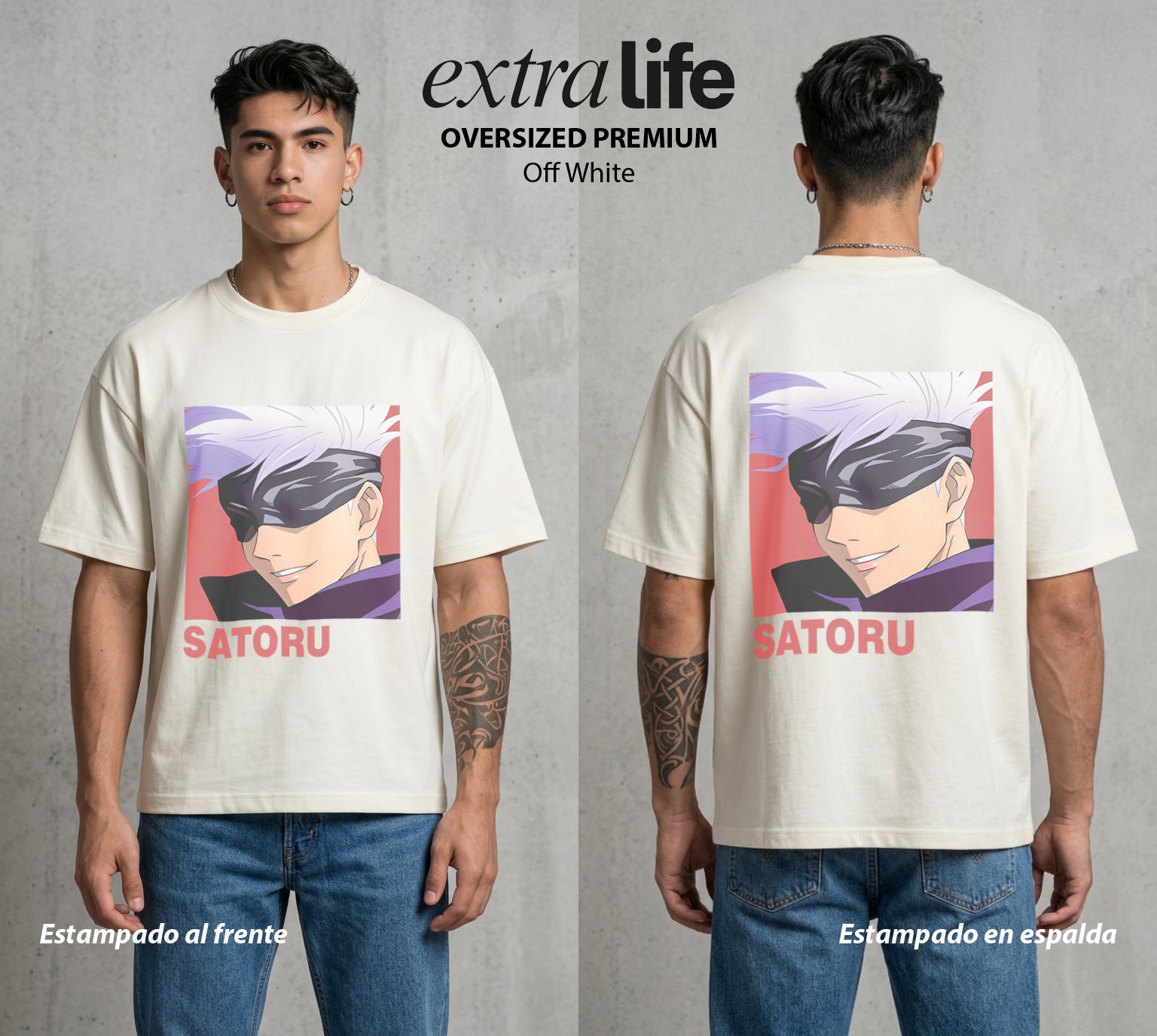 El Arte de las Maldiciones | El Infinito del Bien #03895 - Playera Oversized Premium | Off White - Foto en modelo