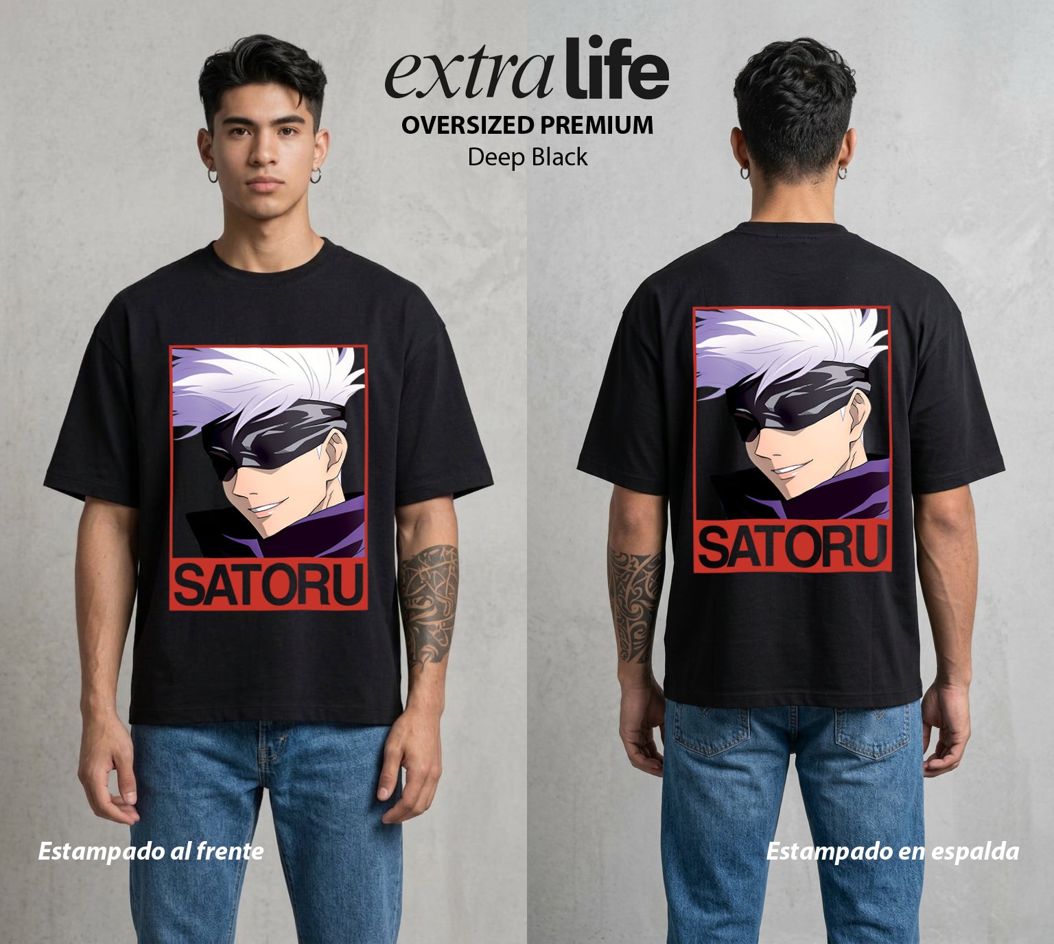 El Arte de las Maldiciones | El Infinito del Bien #03897 - Playera Oversized Premium | Deep Black - Foto en modelo