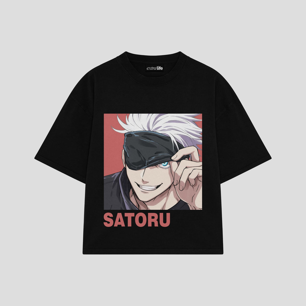 Playera streetwear premium de anime y gaming ExtraLife MX, corte oversized drop shoulder ligero y fresco en color Deep Black y Off-White, moda urbana mexicana de culto.