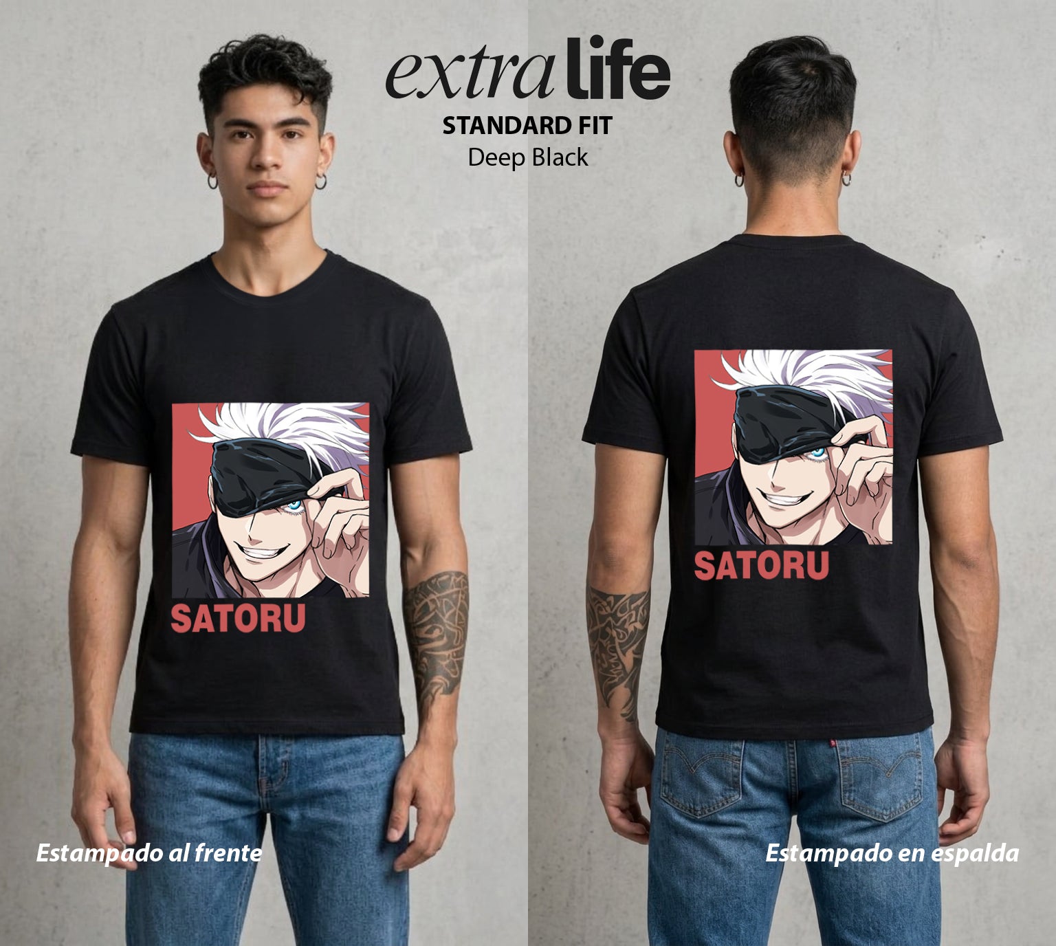 El Arte de las Maldiciones | Los Seis Ojos del Maestro #03898 - Playera Standard Fit | Deep Black - Foto en modelo