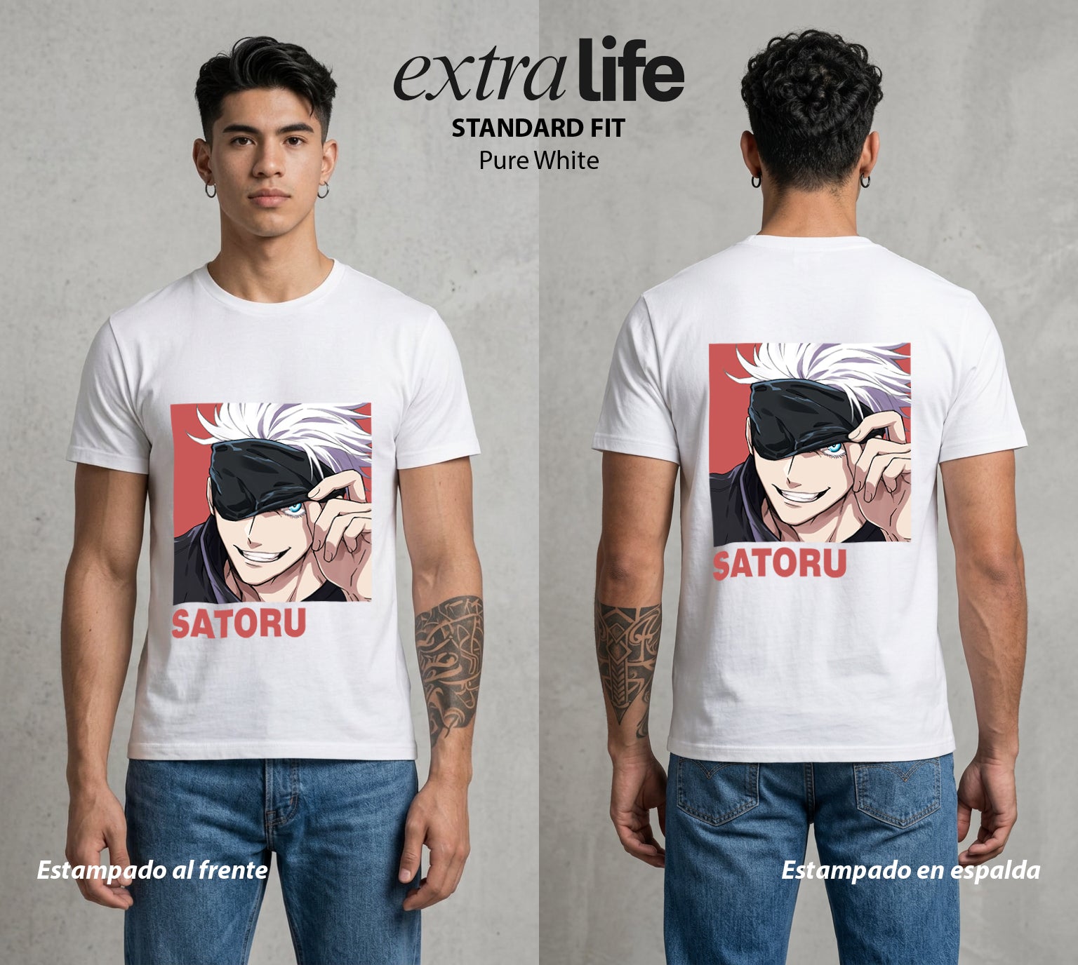 El Arte de las Maldiciones | Los Seis Ojos del Maestro #03898 - Playera Standard Fit | Pure White - Foto en modelo