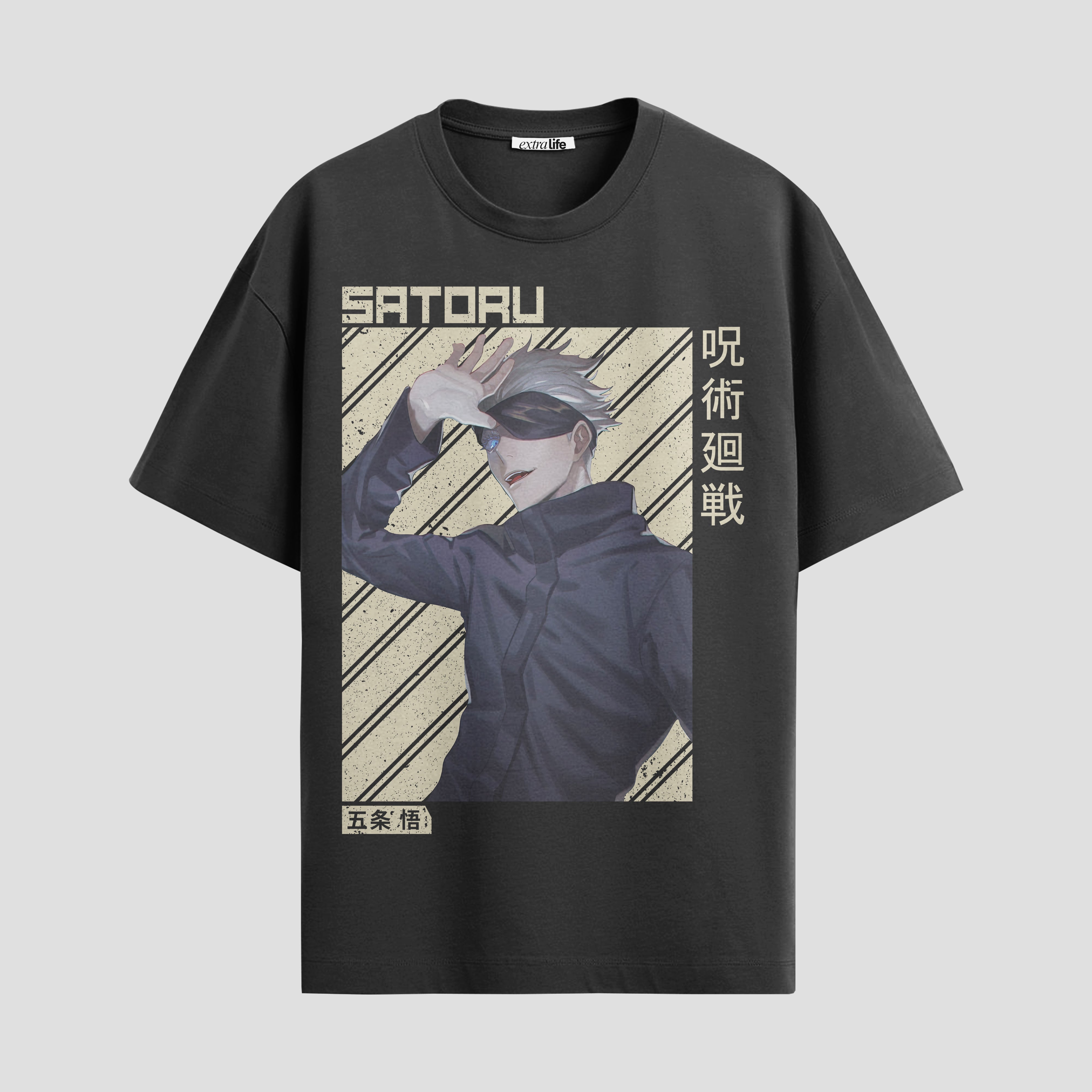 Playera urbana de anime y gaming ExtraLife MX, corte Standard Fit unisex ligero y transpirable en color Deep Black y Pure White, ropa de uso diario para gym y casual.