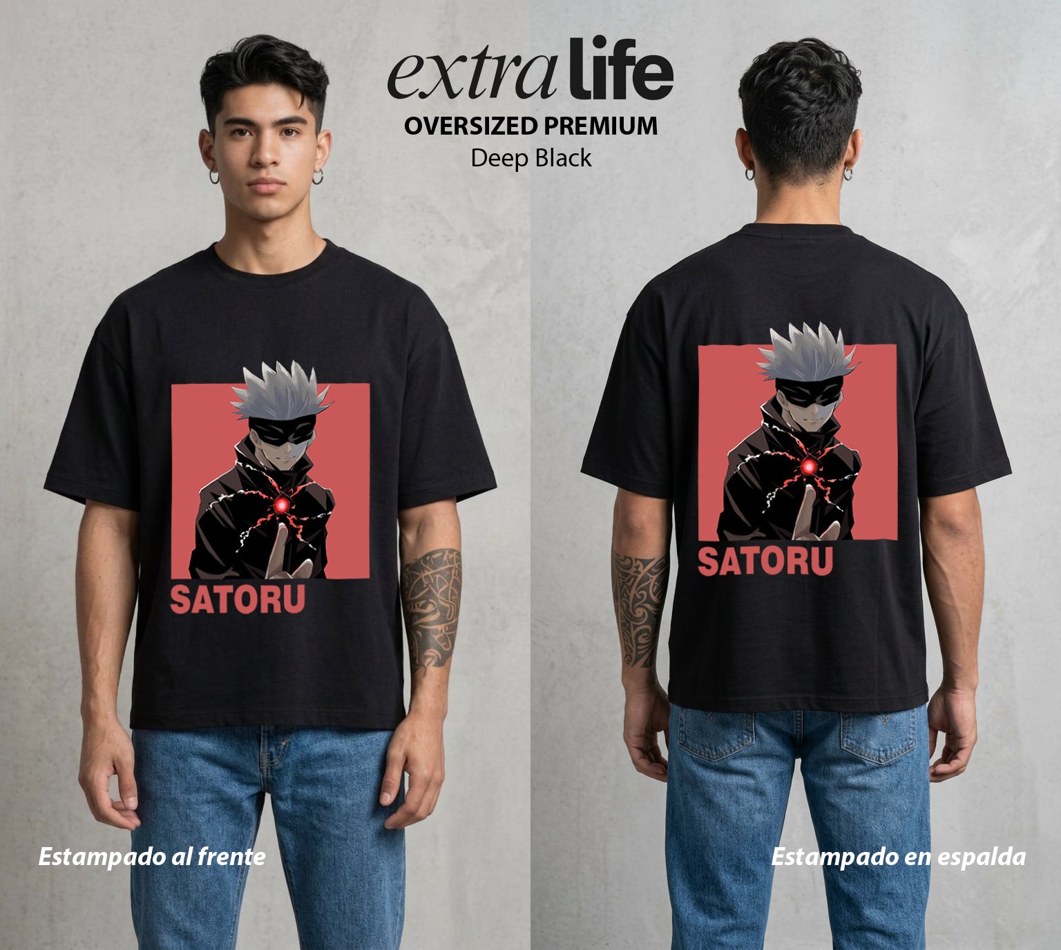 El Arte de las Maldiciones | El Infinito del Bien #03901 - Playera Oversized Premium | Deep Black - Foto en modelo