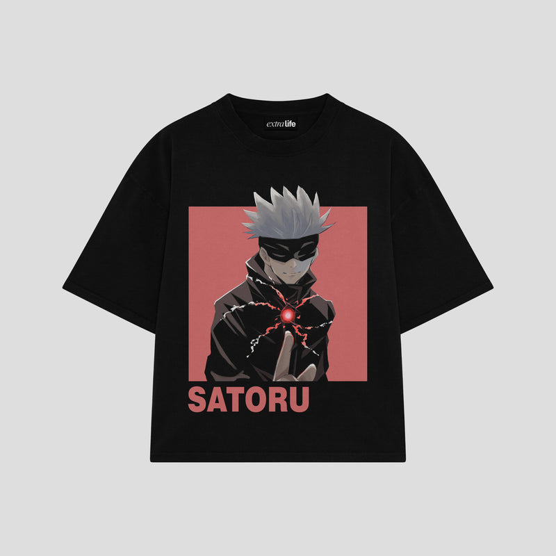 Playera streetwear premium de anime y gaming ExtraLife MX, corte boxy oversized drop shoulder heavyweight en color Deep Black y Off-White, moda urbana mexicana de culto.