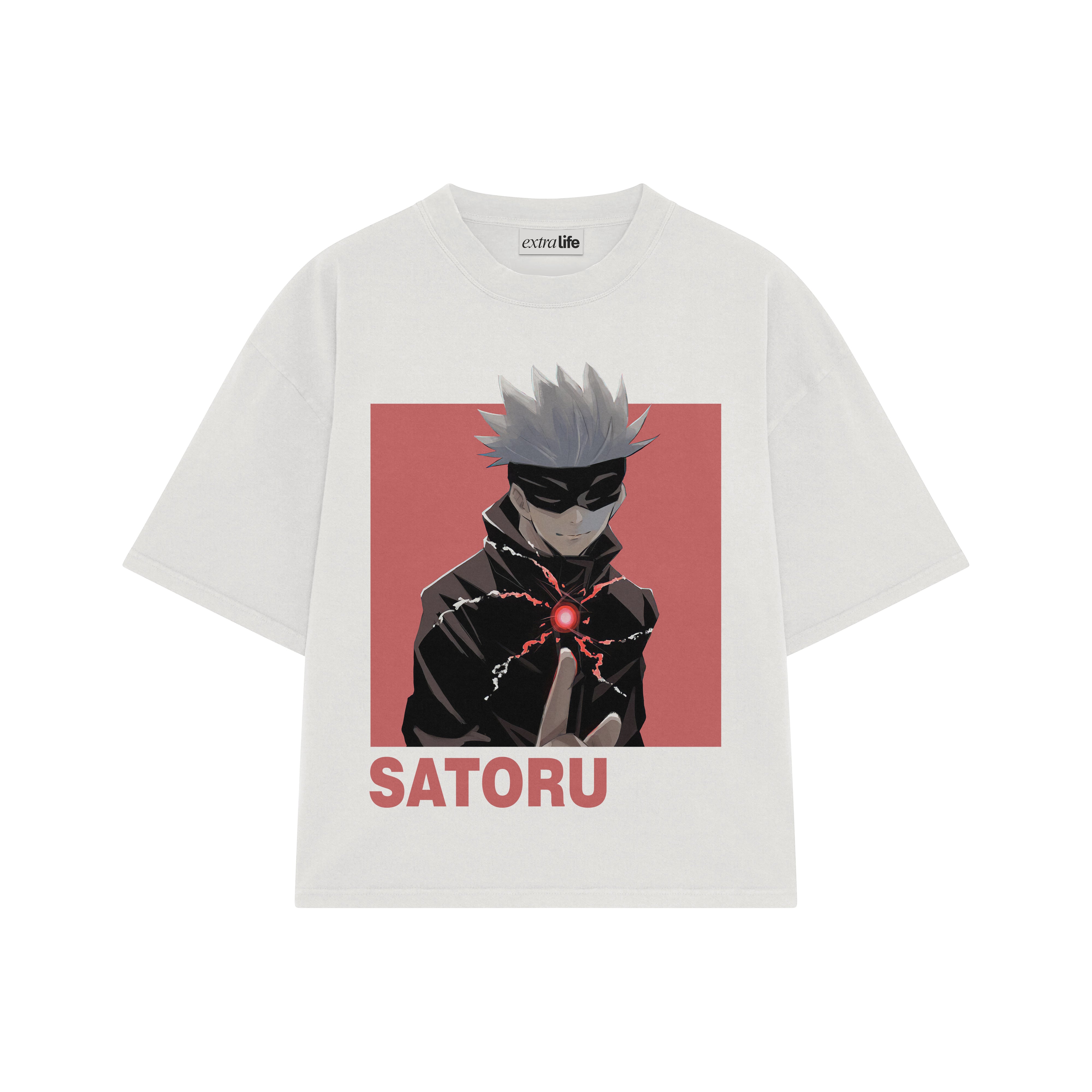 Playera streetwear premium de anime y gaming ExtraLife MX, corte boxy oversized drop shoulder heavyweight en color Deep Black y Off-White, moda urbana mexicana de culto.