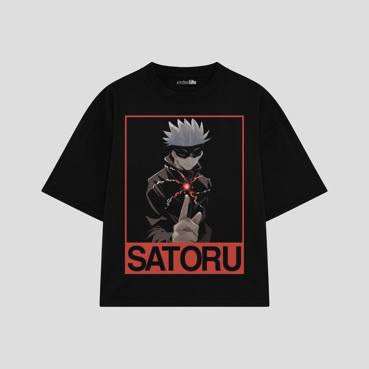 Playera streetwear premium de anime y gaming ExtraLife MX, corte oversized drop shoulder ligero y fresco en color Deep Black y Off-White, moda urbana mexicana de culto.