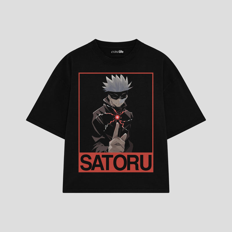 Playera streetwear premium de anime y gaming ExtraLife MX, corte boxy oversized drop shoulder heavyweight en color Deep Black y Off-White, moda urbana mexicana de culto.