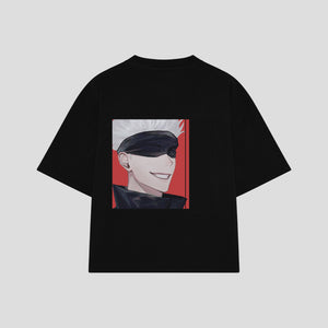 Playera streetwear premium de anime y gaming ExtraLife MX, corte boxy oversized drop shoulder heavyweight en color Deep Black y Off-White, moda urbana mexicana de culto.