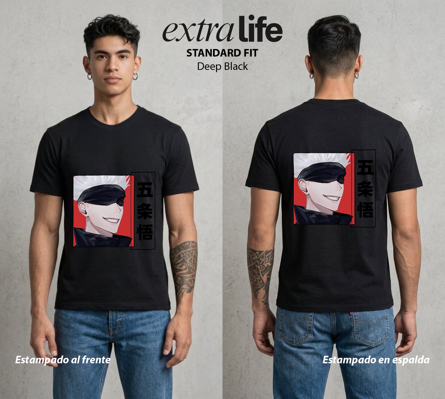 El Arte de las Maldiciones | Los Seis Ojos del Maestro #03904 - Playera Standard Fit | Deep Black - Foto en modelo