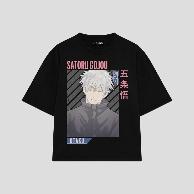 Playera streetwear premium de anime y gaming ExtraLife MX, corte boxy oversized drop shoulder heavyweight en color Deep Black y Off-White, moda urbana mexicana de culto.