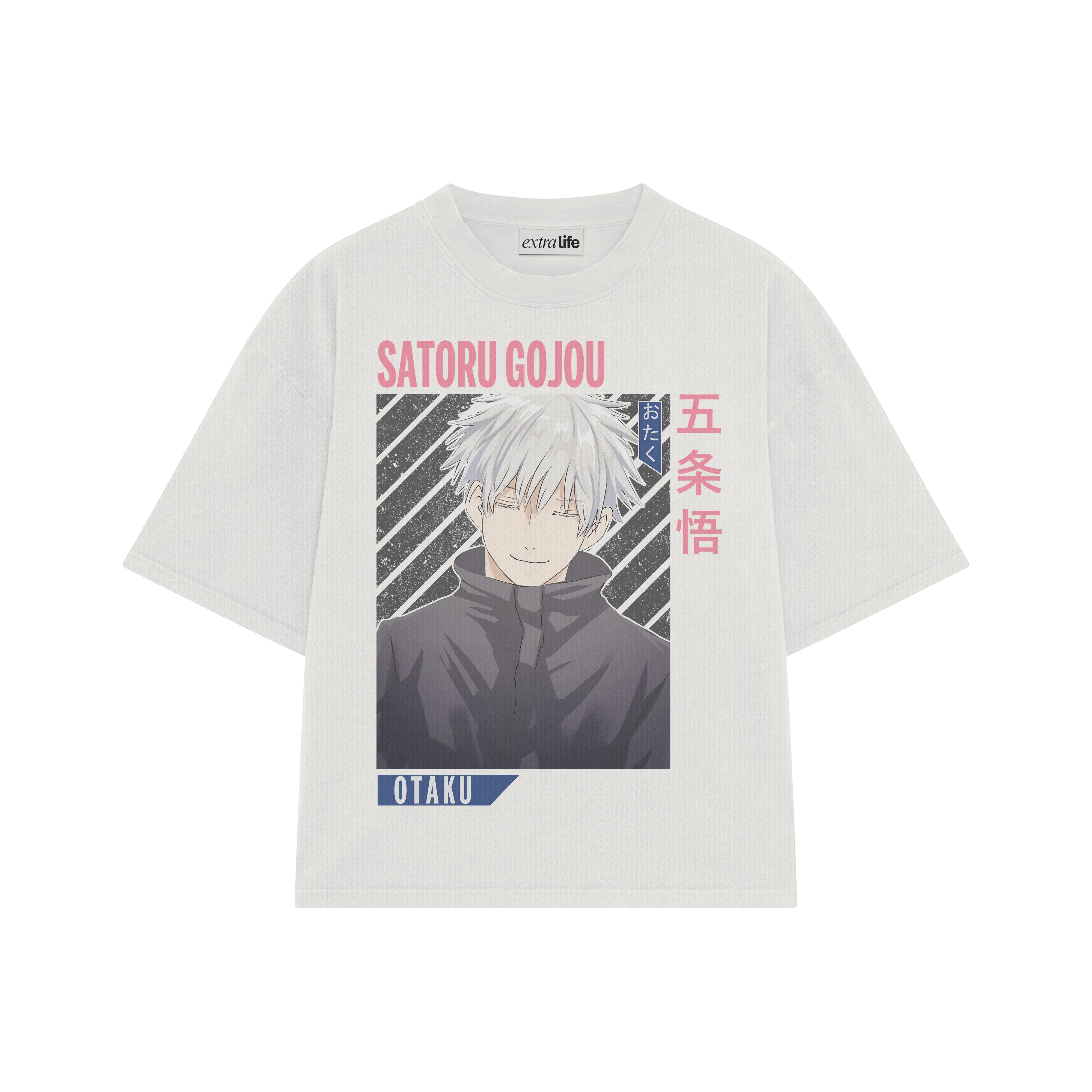 Playera streetwear premium de anime y gaming ExtraLife MX, corte boxy oversized drop shoulder heavyweight en color Deep Black y Off-White, moda urbana mexicana de culto.