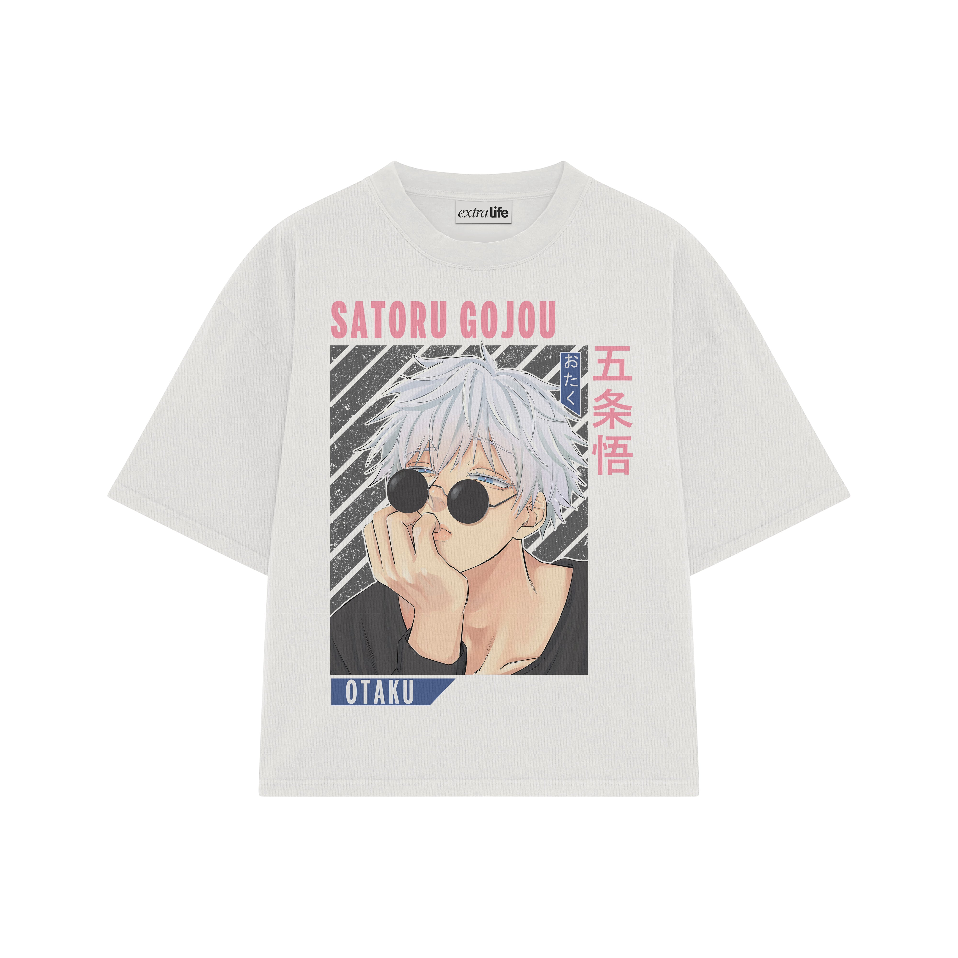 Playera streetwear premium de anime y gaming ExtraLife MX, corte boxy oversized drop shoulder heavyweight en color Deep Black y Off-White, moda urbana mexicana de culto.