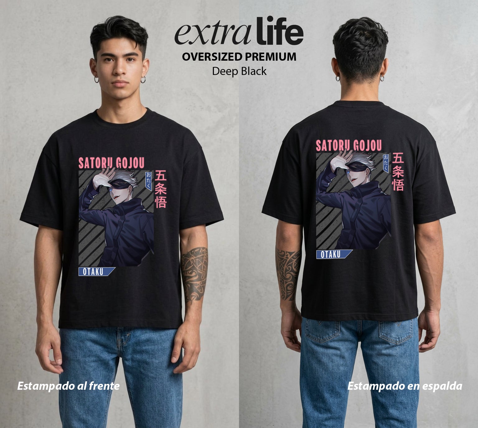 El Arte de las Maldiciones | El Infinito del Bien #03909 - Playera Oversized Premium | Deep Black - Foto en modelo