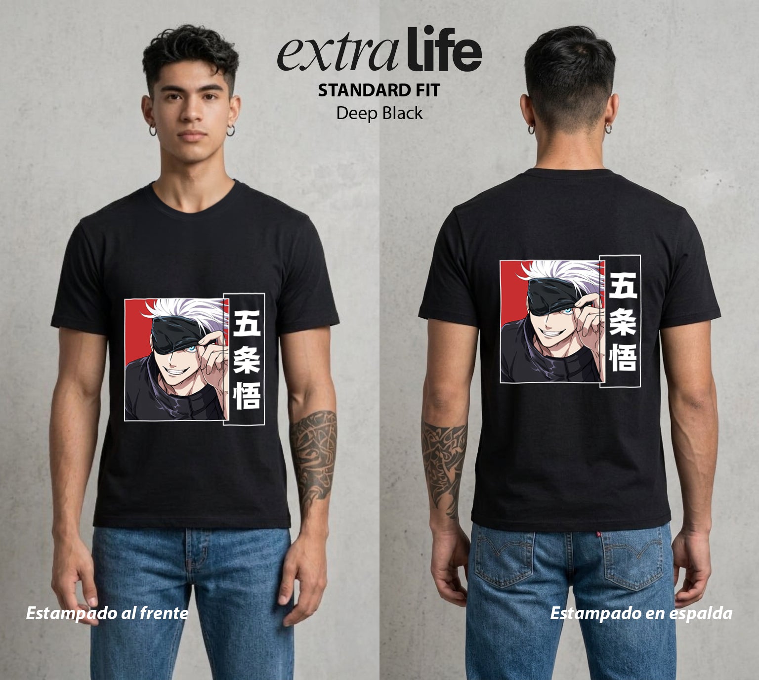 El Arte de las Maldiciones | Los Seis Ojos del Maestro #03910 - Playera Standard Fit | Deep Black - Foto en modelo