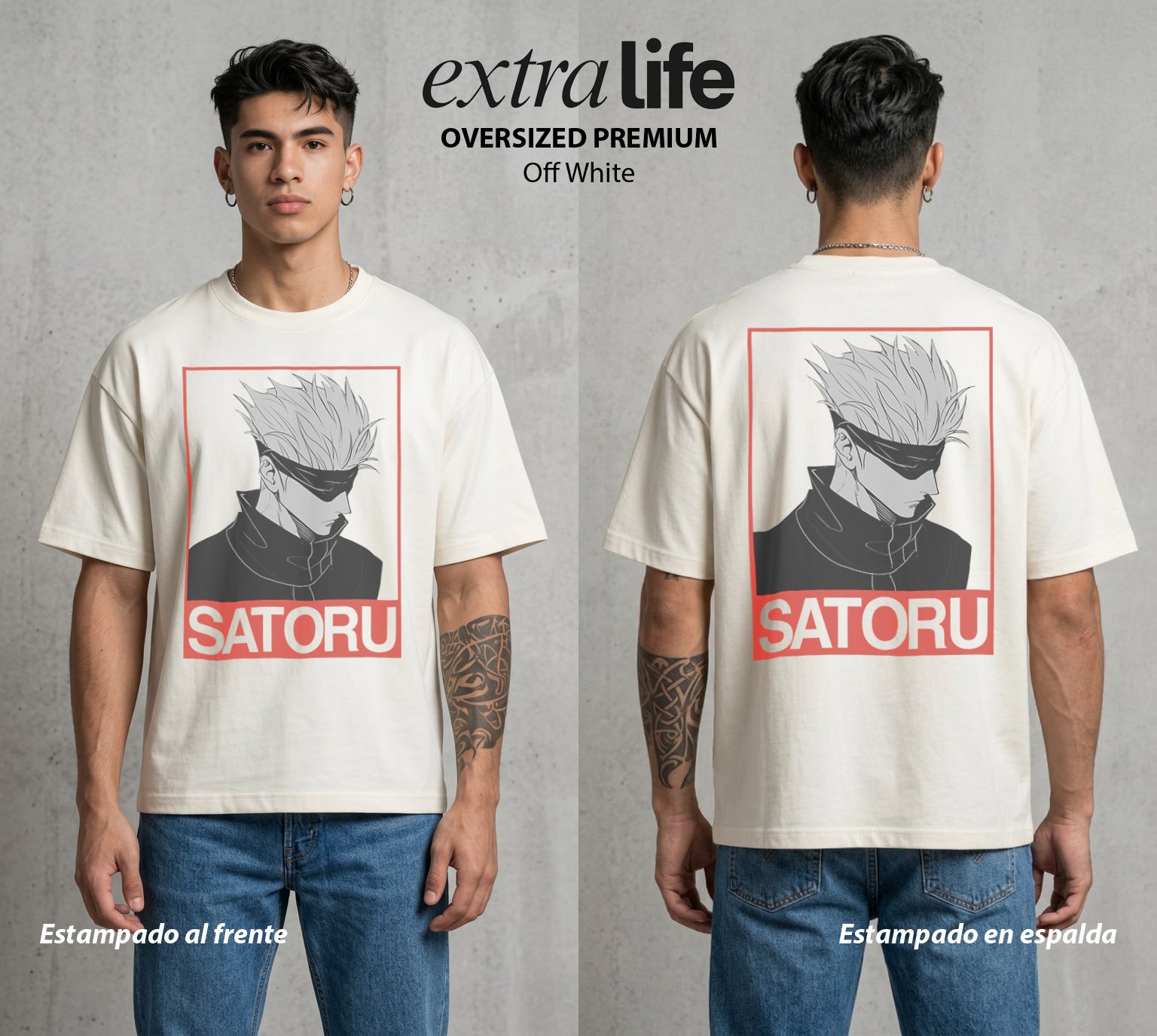 El Arte de las Maldiciones | El Infinito del Bien #03911 - Playera Oversized Premium | Off White - Foto en modelo