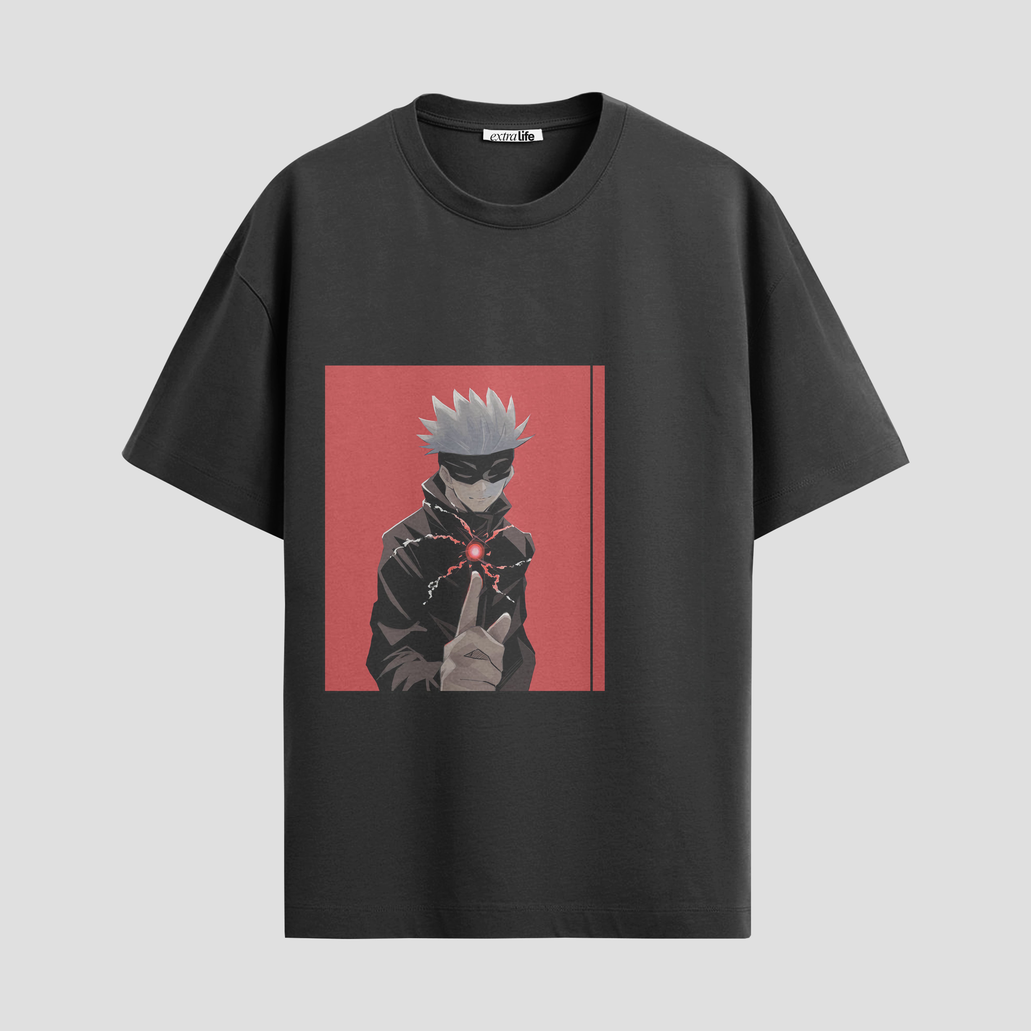Playera urbana de anime y gaming ExtraLife MX, corte Standard Fit unisex ligero y transpirable en color Deep Black y Pure White, ropa de uso diario para gym y casual.