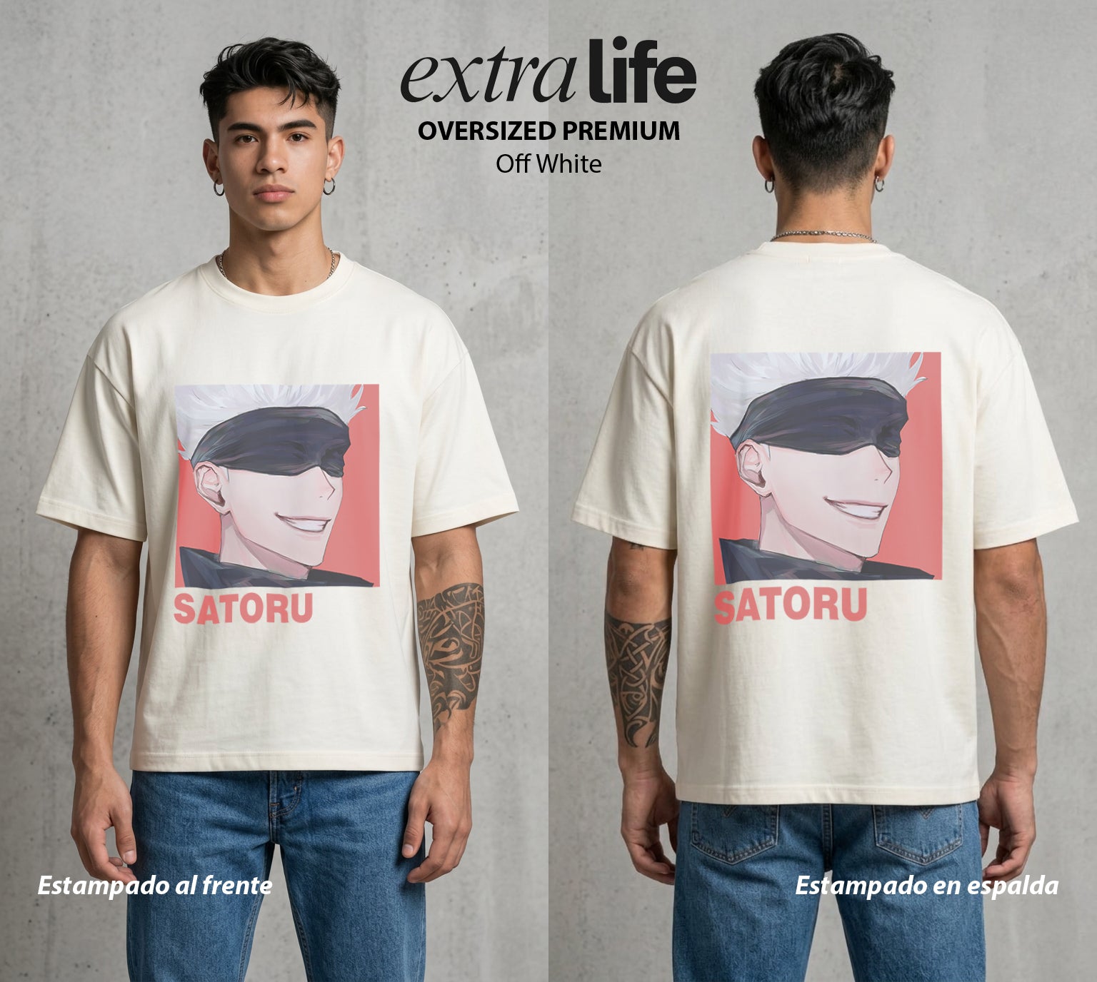 El Arte de las Maldiciones | El Infinito del Bien #03913 - Playera Oversized Premium | Off White - Foto en modelo