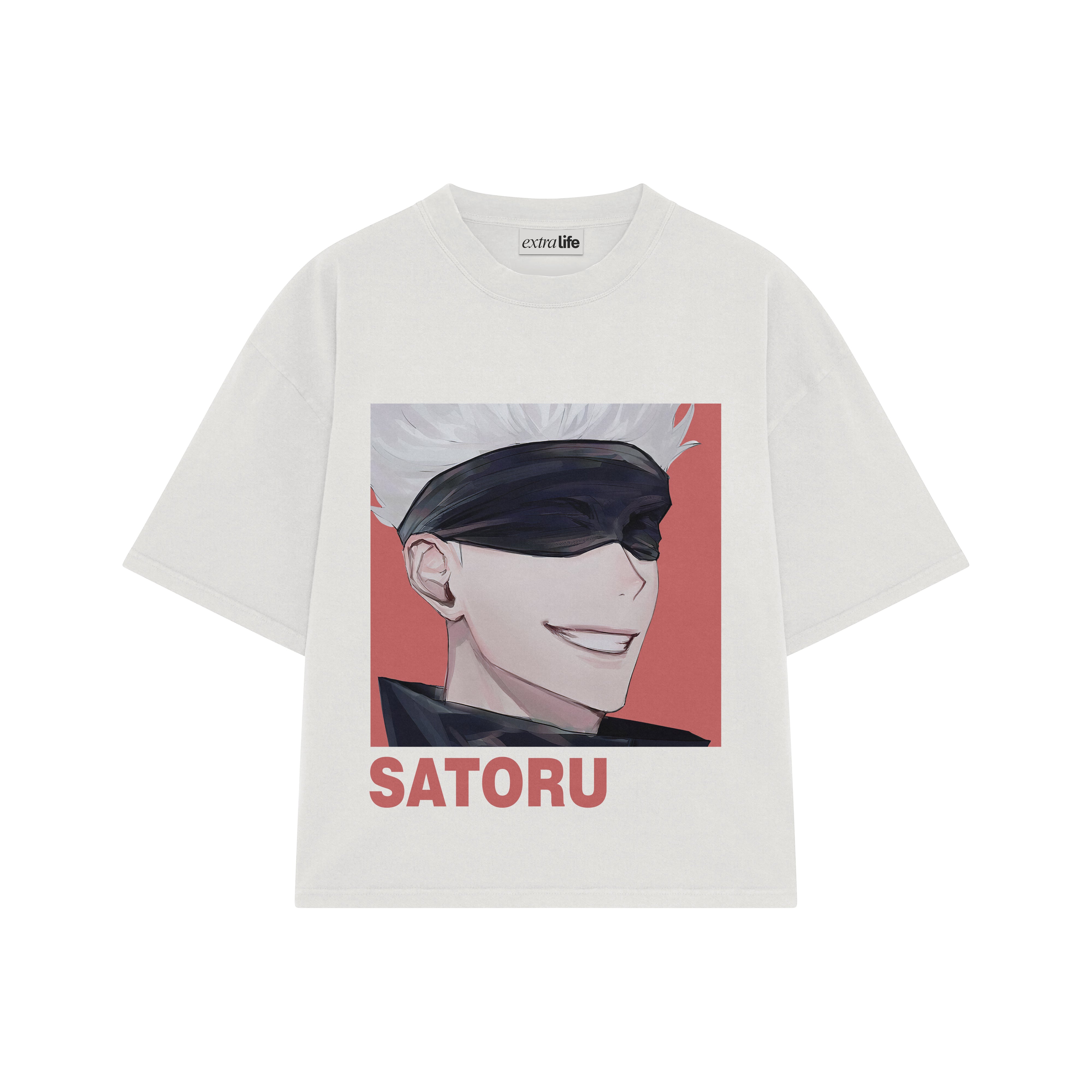 Playera streetwear premium de anime y gaming ExtraLife MX, corte boxy oversized drop shoulder heavyweight en color Deep Black y Off-White, moda urbana mexicana de culto.