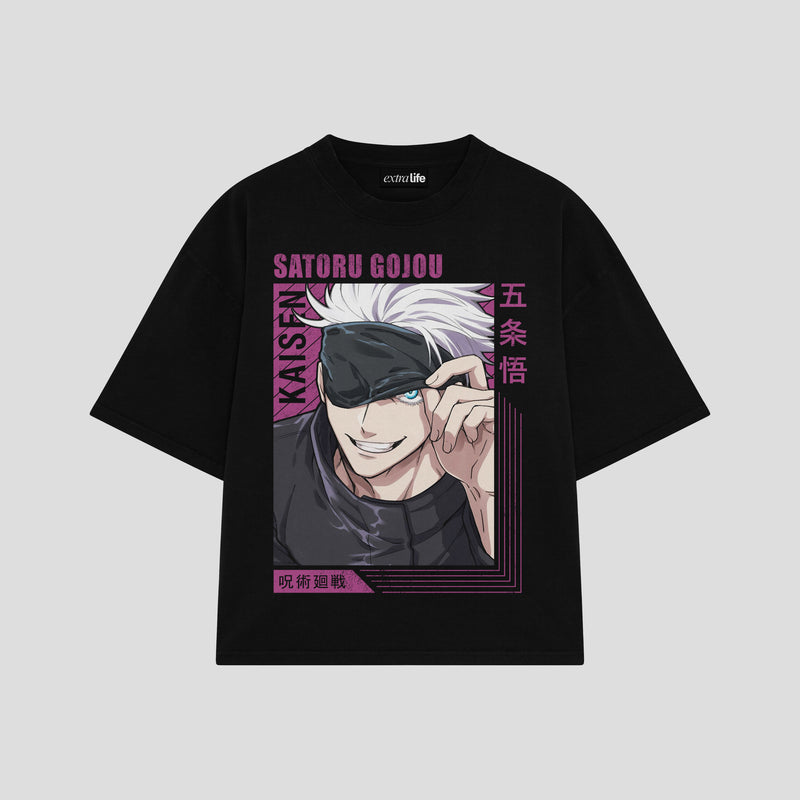 Playera streetwear premium de anime y gaming ExtraLife MX, corte boxy oversized drop shoulder heavyweight en color Deep Black y Off-White, moda urbana mexicana de culto.
