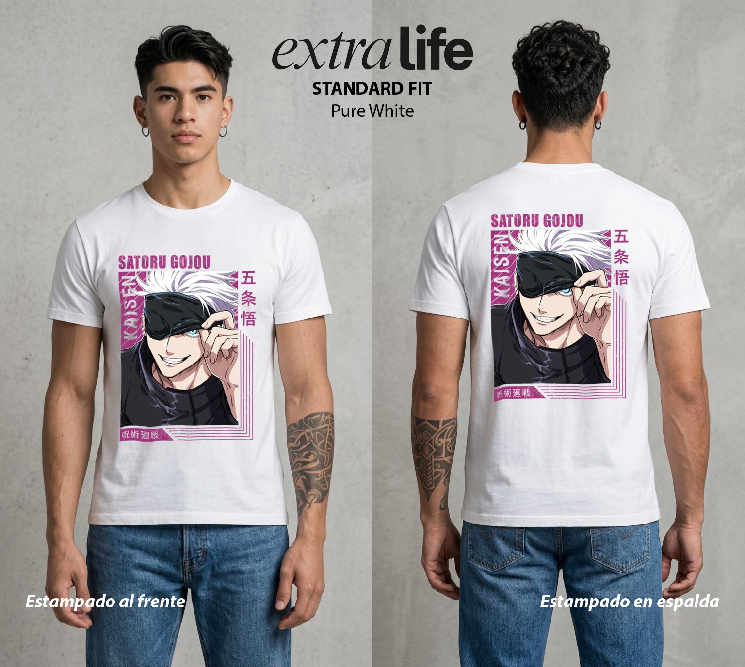 El Arte de las Maldiciones | Los Seis Ojos del Maestro #03914 - Playera Standard Fit | Pure White - Foto en modelo