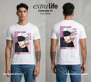 El Arte de las Maldiciones | Los Seis Ojos del Maestro #03914 - Playera Standard Fit | Pure White - Foto en modelo