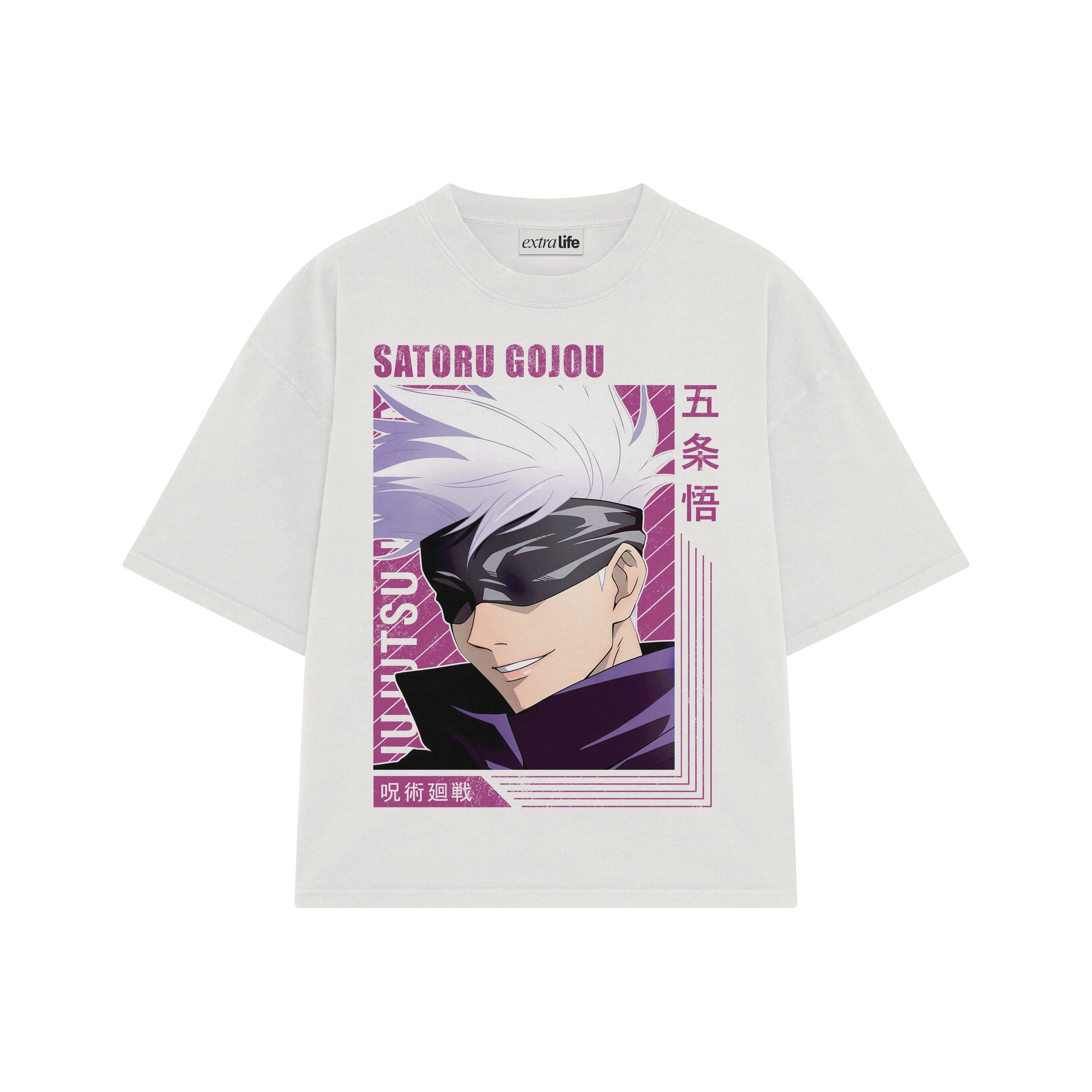 Playera streetwear premium de anime y gaming ExtraLife MX, corte boxy oversized drop shoulder heavyweight en color Deep Black y Off-White, moda urbana mexicana de culto.