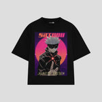 Playera streetwear premium de anime y gaming ExtraLife MX, corte boxy oversized drop shoulder heavyweight en color Deep Black y Off-White, moda urbana mexicana de culto.