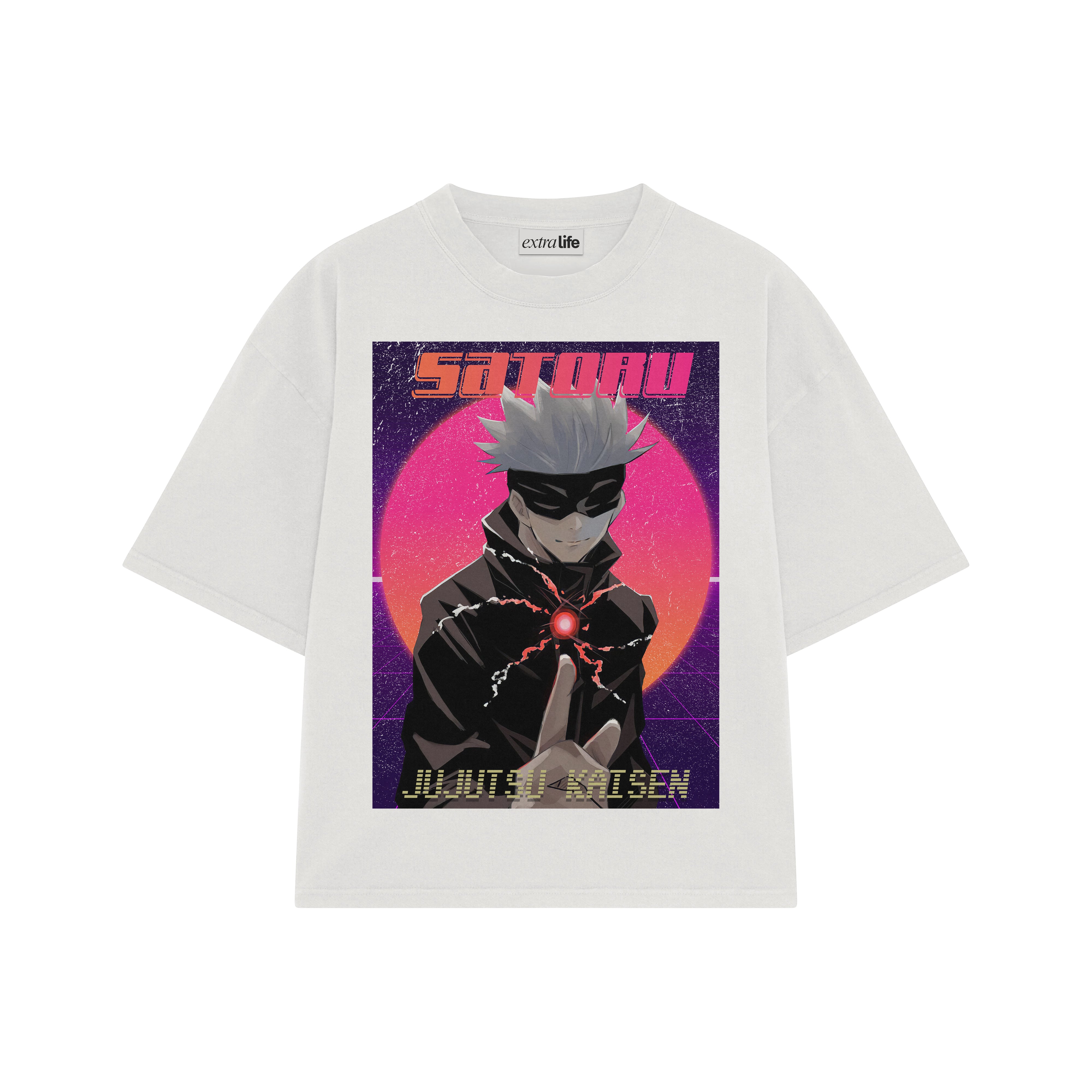 Playera streetwear premium de anime y gaming ExtraLife MX, corte boxy oversized drop shoulder heavyweight en color Deep Black y Off-White, moda urbana mexicana de culto.