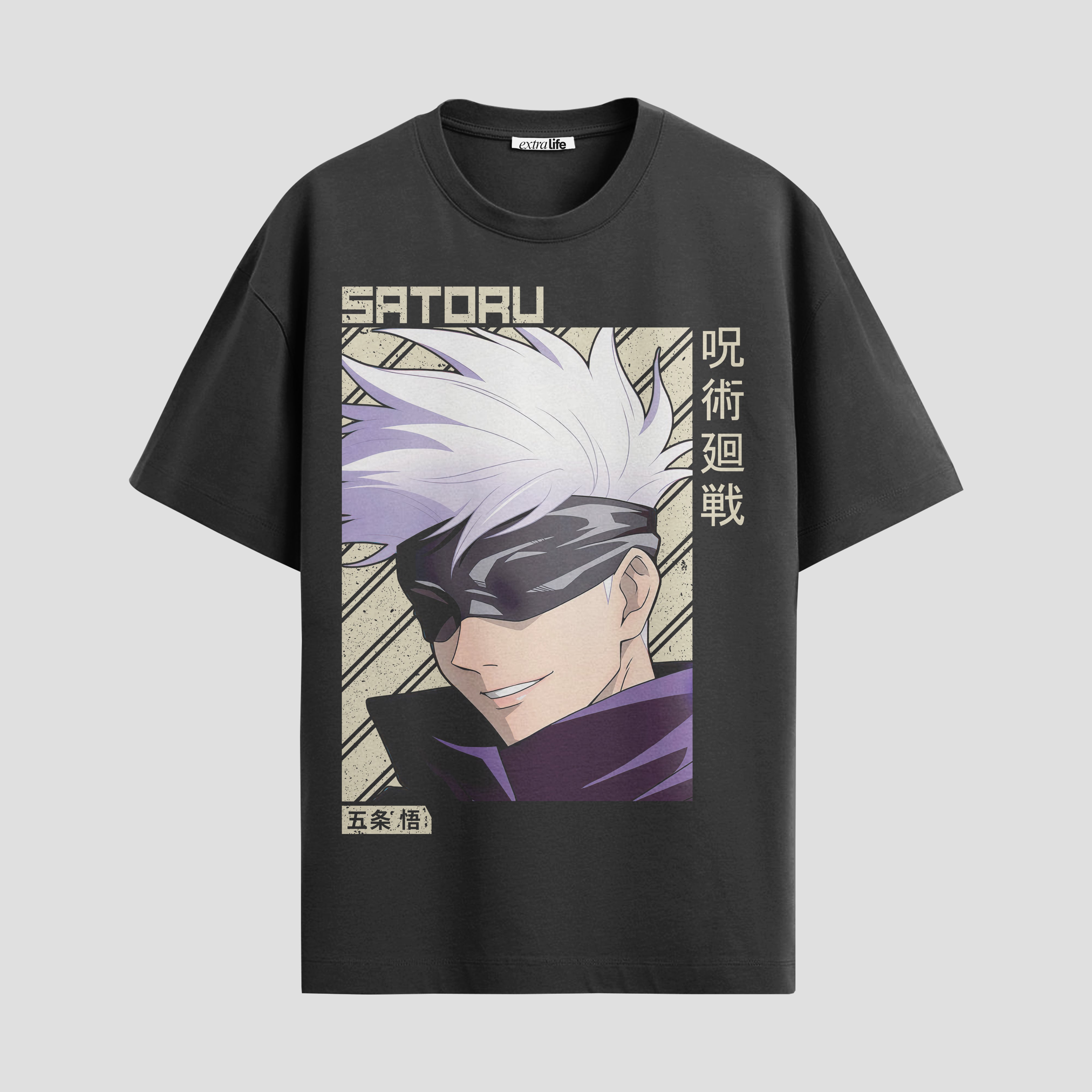 Playera urbana de anime y gaming ExtraLife MX, corte Standard Fit unisex ligero y transpirable en color Deep Black y Pure White, ropa de uso diario para gym y casual.
