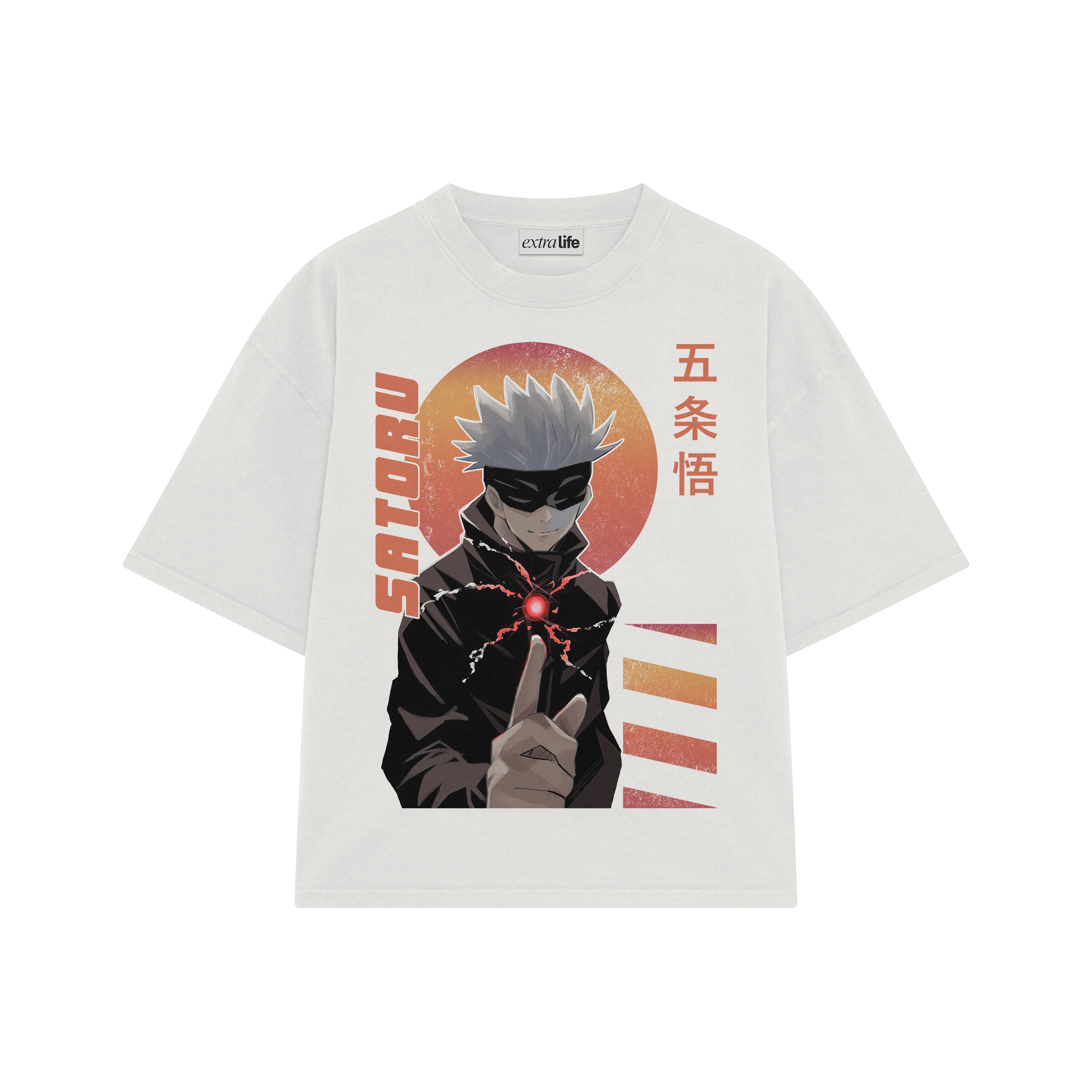 Playera streetwear premium de anime y gaming ExtraLife MX, corte boxy oversized drop shoulder heavyweight en color Deep Black y Off-White, moda urbana mexicana de culto.