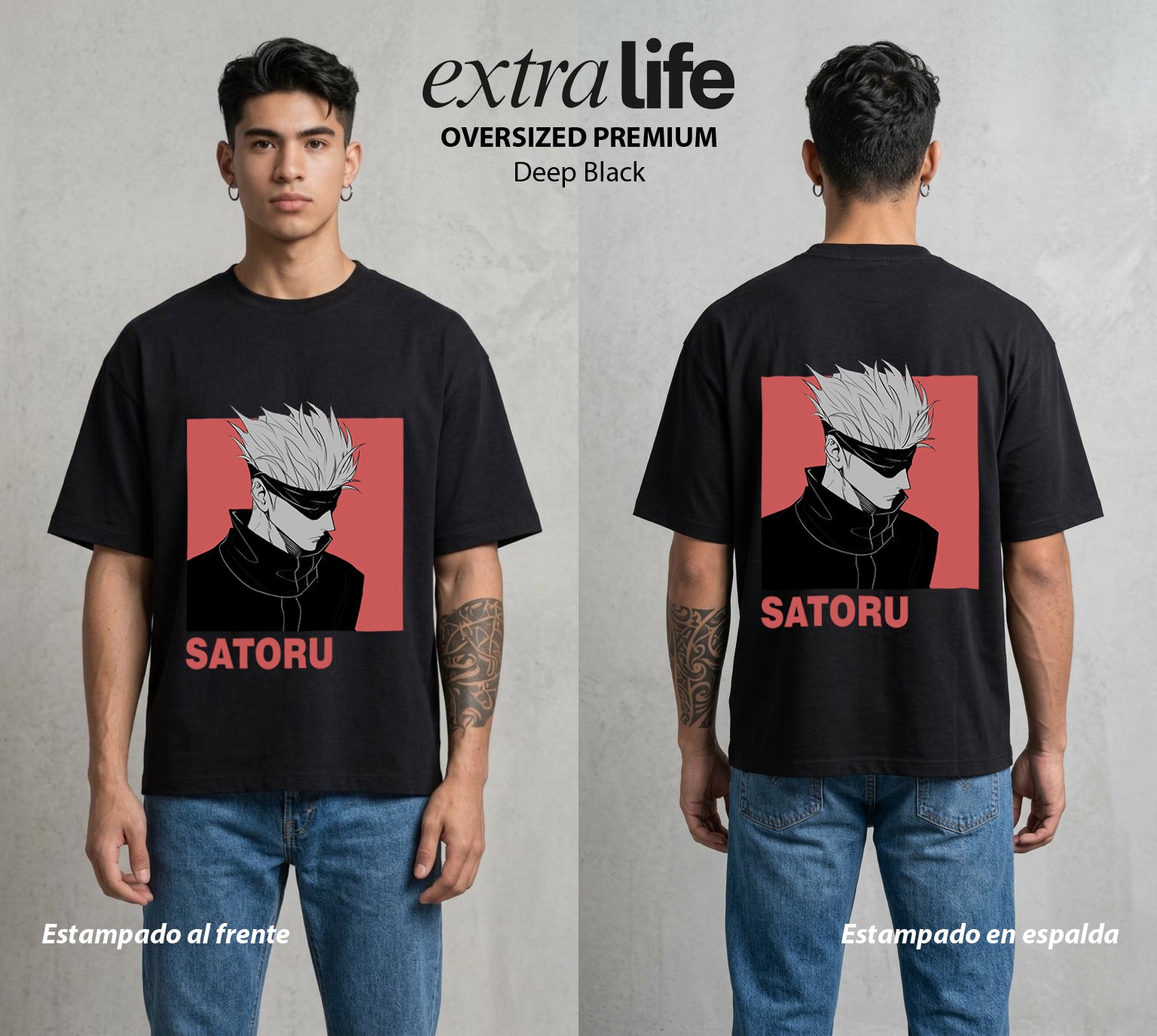 El Arte de las Maldiciones | El Infinito del Bien #03925 - Playera Oversized Premium | Deep Black - Foto en modelo
