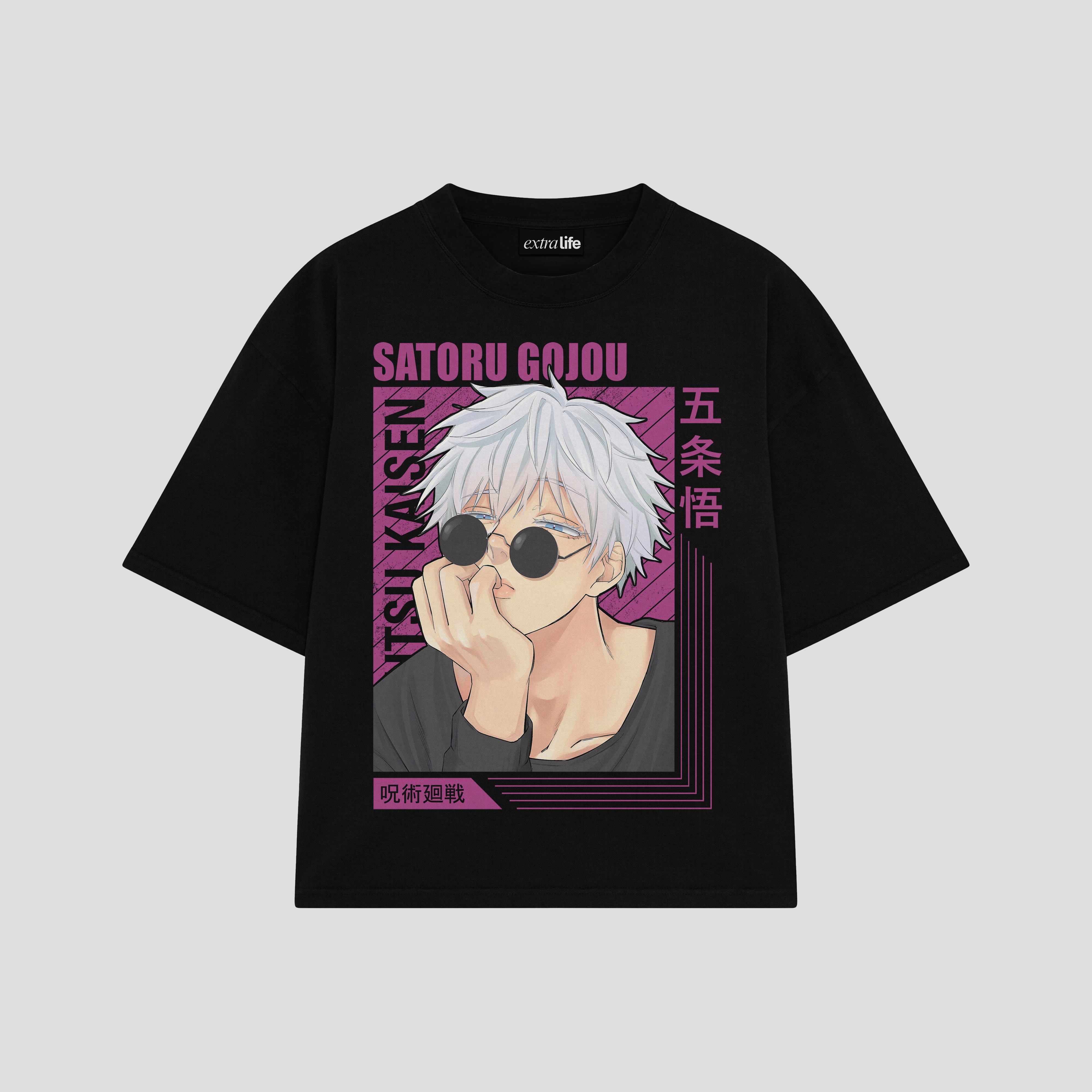 Playera streetwear premium de anime y gaming ExtraLife MX, corte boxy oversized drop shoulder heavyweight en color Deep Black y Off-White, moda urbana mexicana de culto.