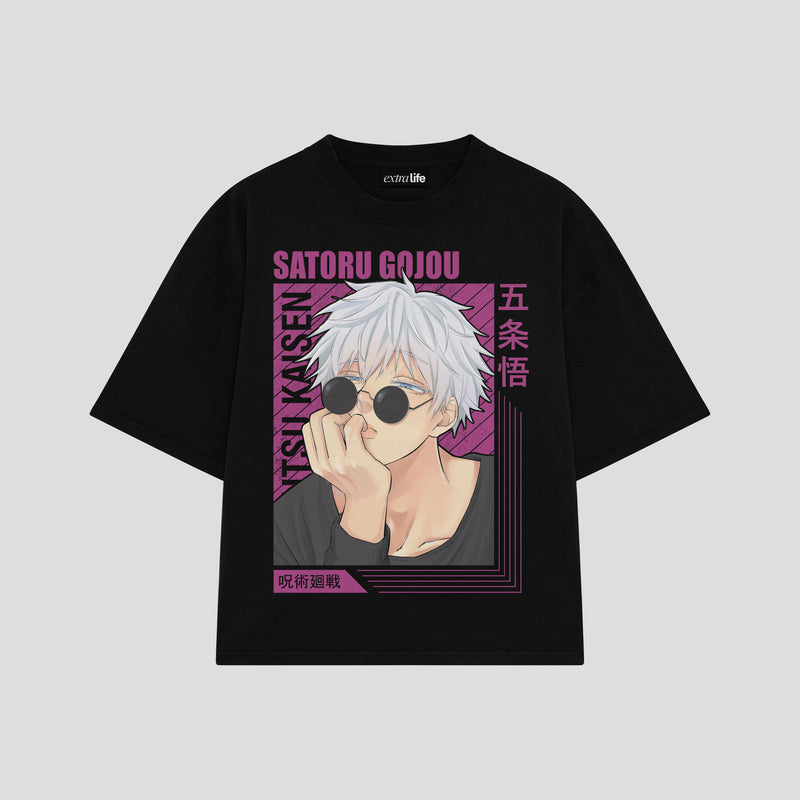 Playera streetwear premium de anime y gaming ExtraLife MX, corte boxy oversized drop shoulder heavyweight en color Deep Black y Off-White, moda urbana mexicana de culto.