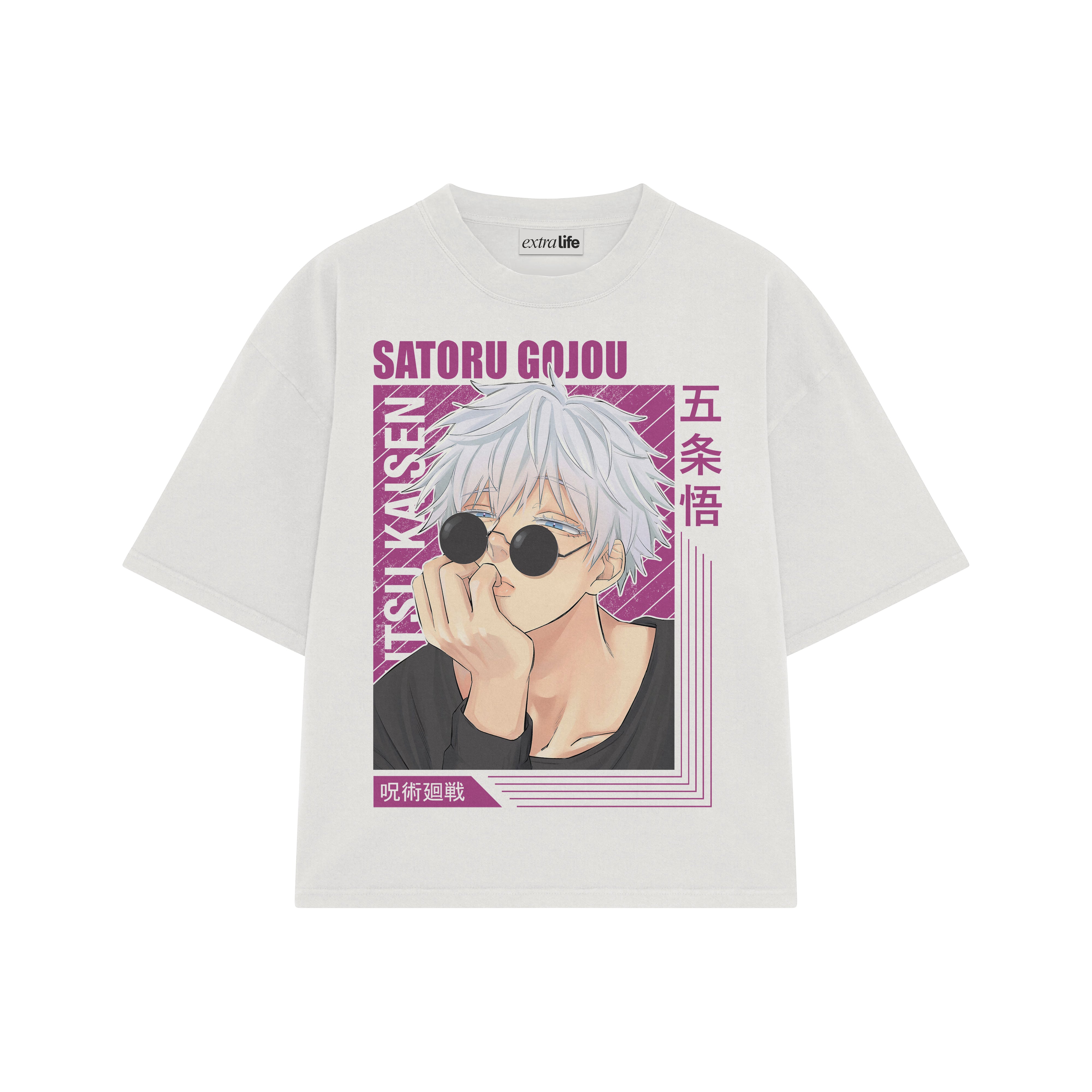 Playera streetwear premium de anime y gaming ExtraLife MX, corte boxy oversized drop shoulder heavyweight en color Deep Black y Off-White, moda urbana mexicana de culto.