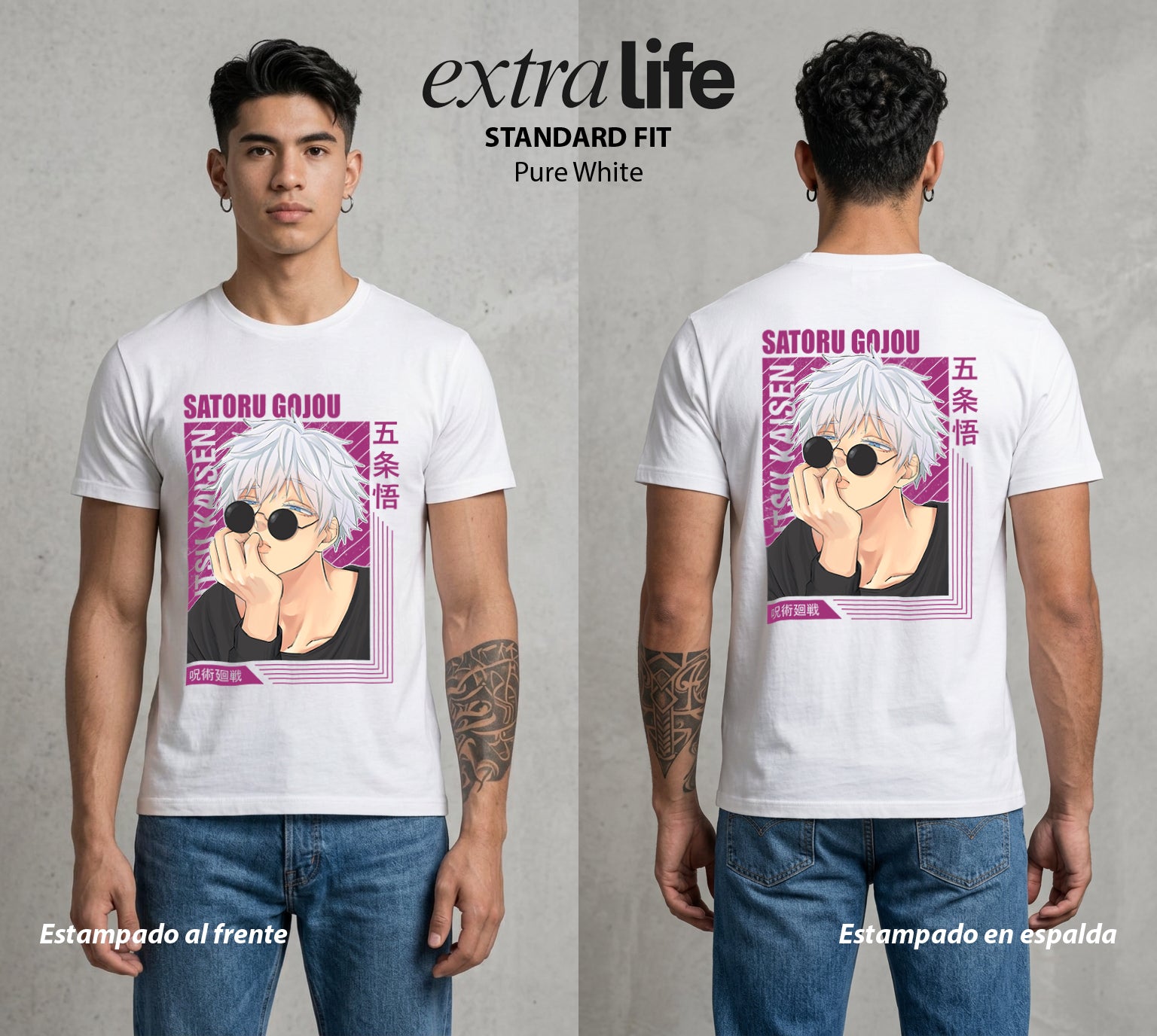 El Arte de las Maldiciones | Los Seis Ojos del Maestro #03926 - Playera Standard Fit | Pure White - Foto en modelo