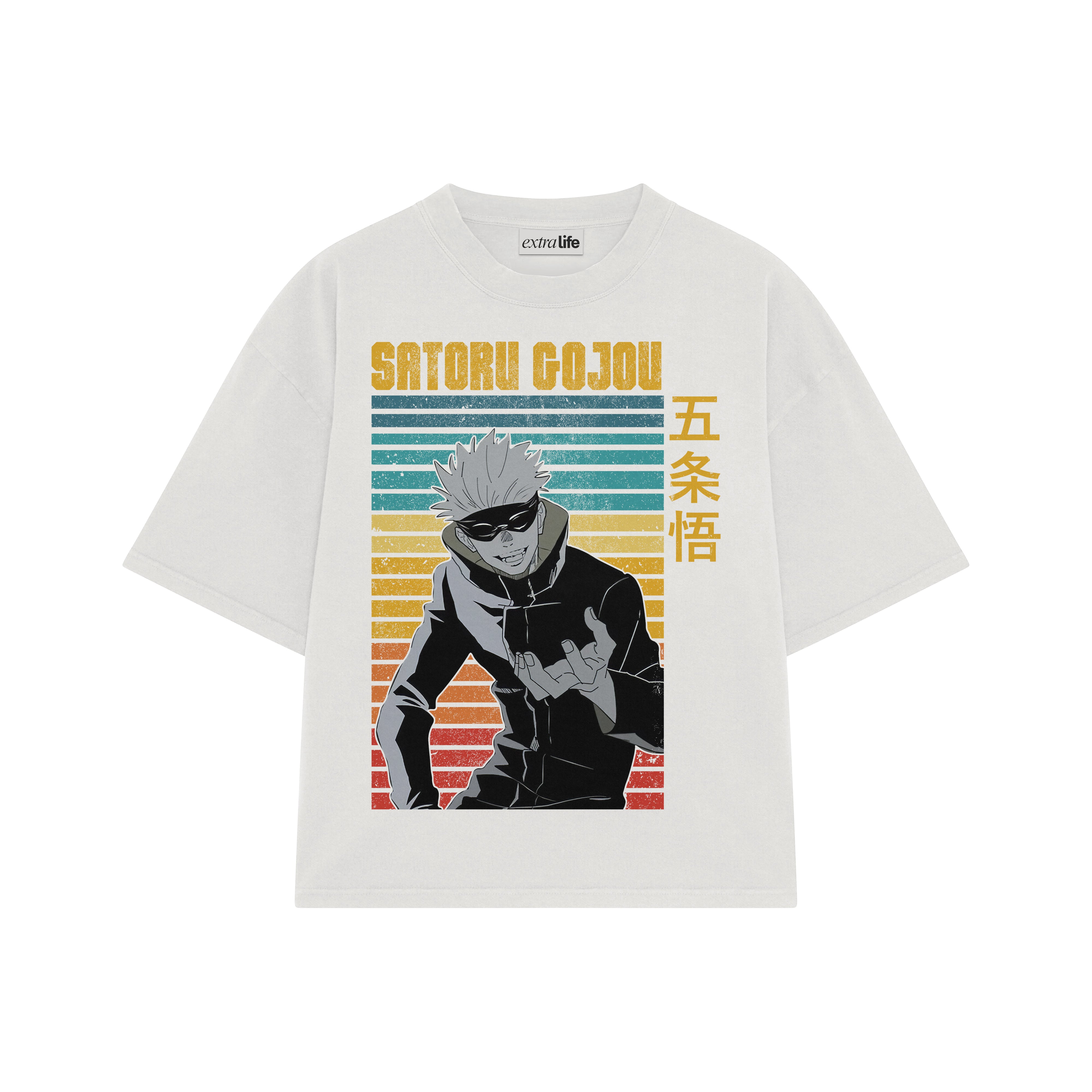 Playera streetwear premium de anime y gaming ExtraLife MX, corte boxy oversized drop shoulder heavyweight en color Deep Black y Off-White, moda urbana mexicana de culto.
