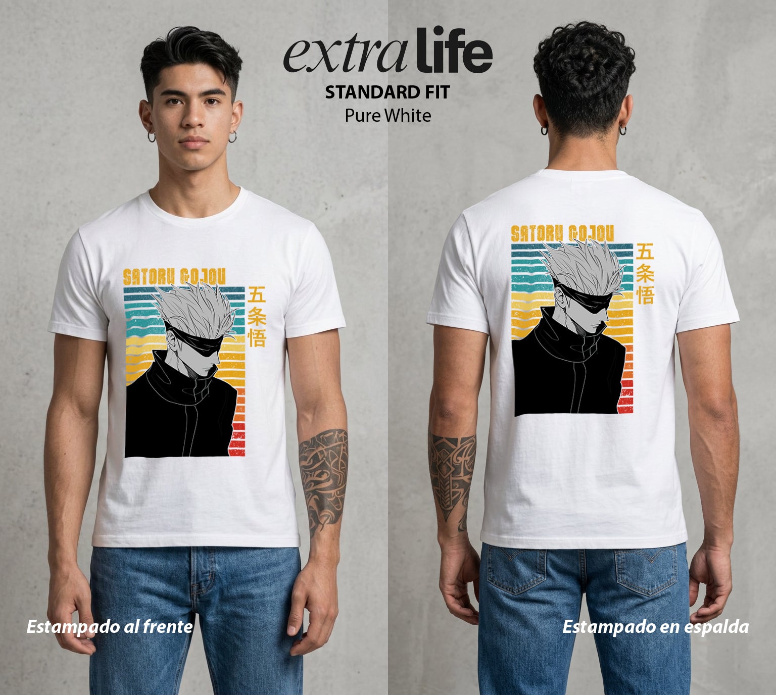 El Arte de las Maldiciones | Los Seis Ojos del Maestro #03932 - Playera Standard Fit | Pure White - Foto en modelo