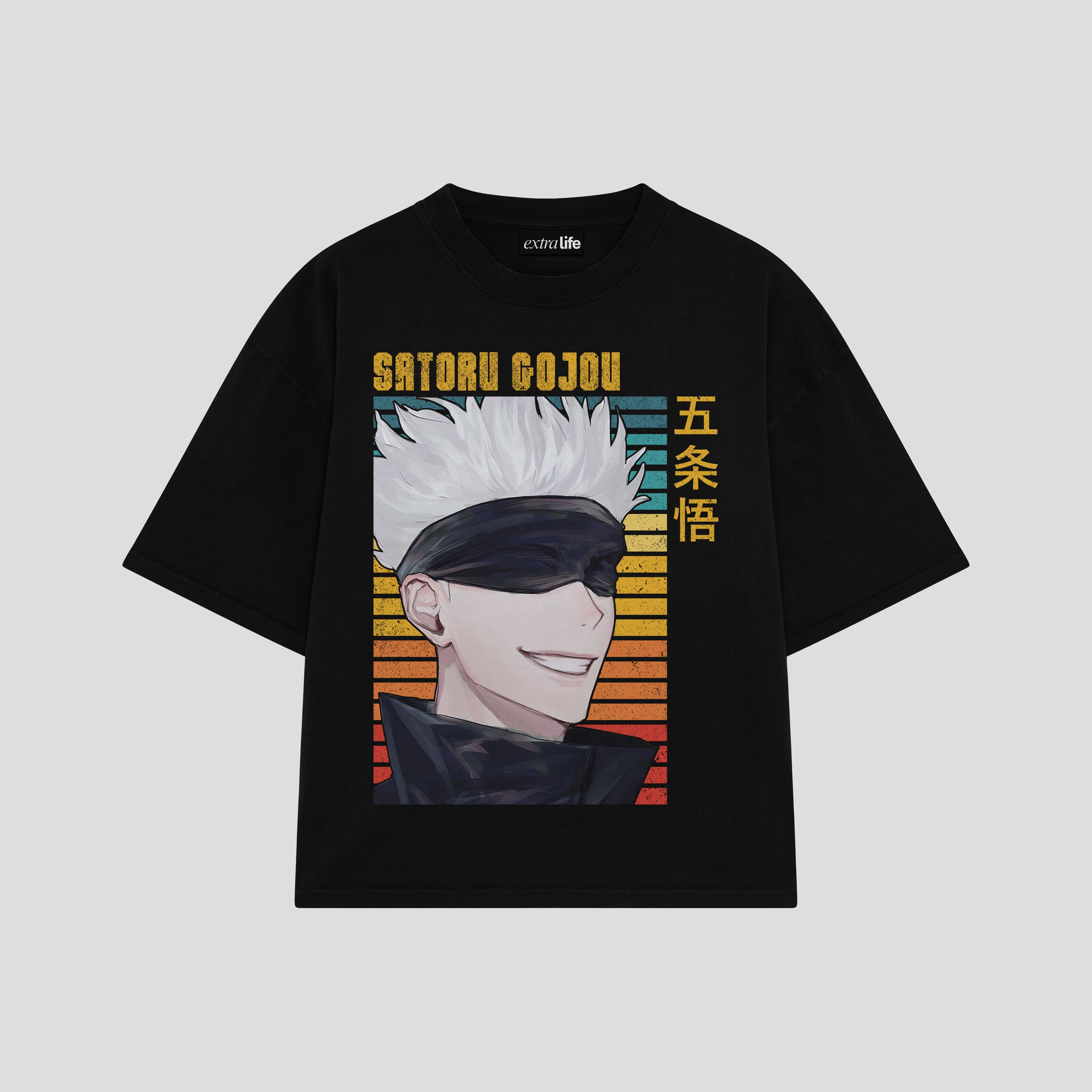 Playera streetwear premium de anime y gaming ExtraLife MX, corte boxy oversized drop shoulder heavyweight en color Deep Black y Off-White, moda urbana mexicana de culto.